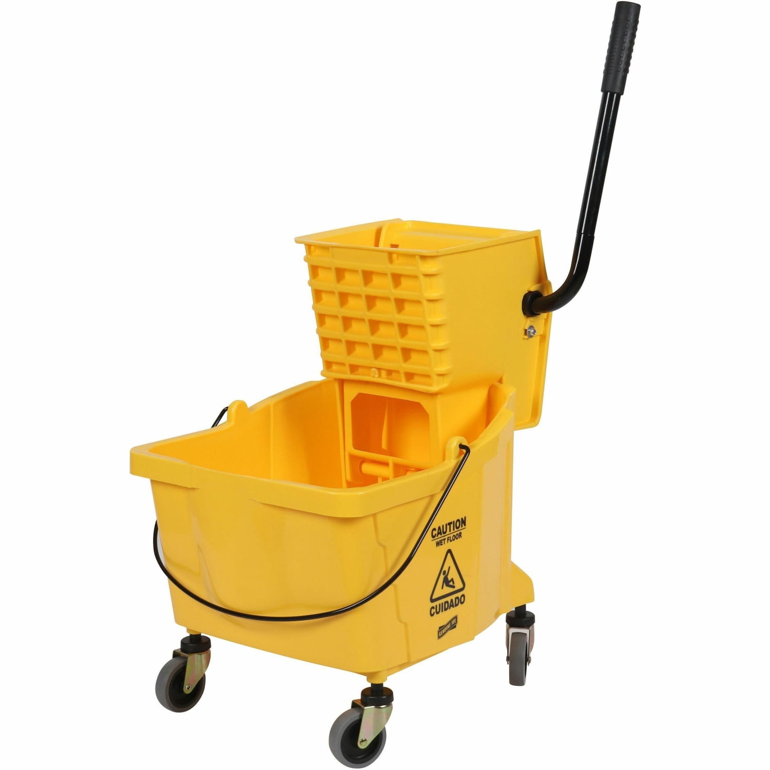 Genuine Joe 35-quart Side Press Mop Bucket & Wringer Combo - 8.75 gal - Caster - 21in x 16in x 14in - Yellow - 18 / Pallet - Image 5