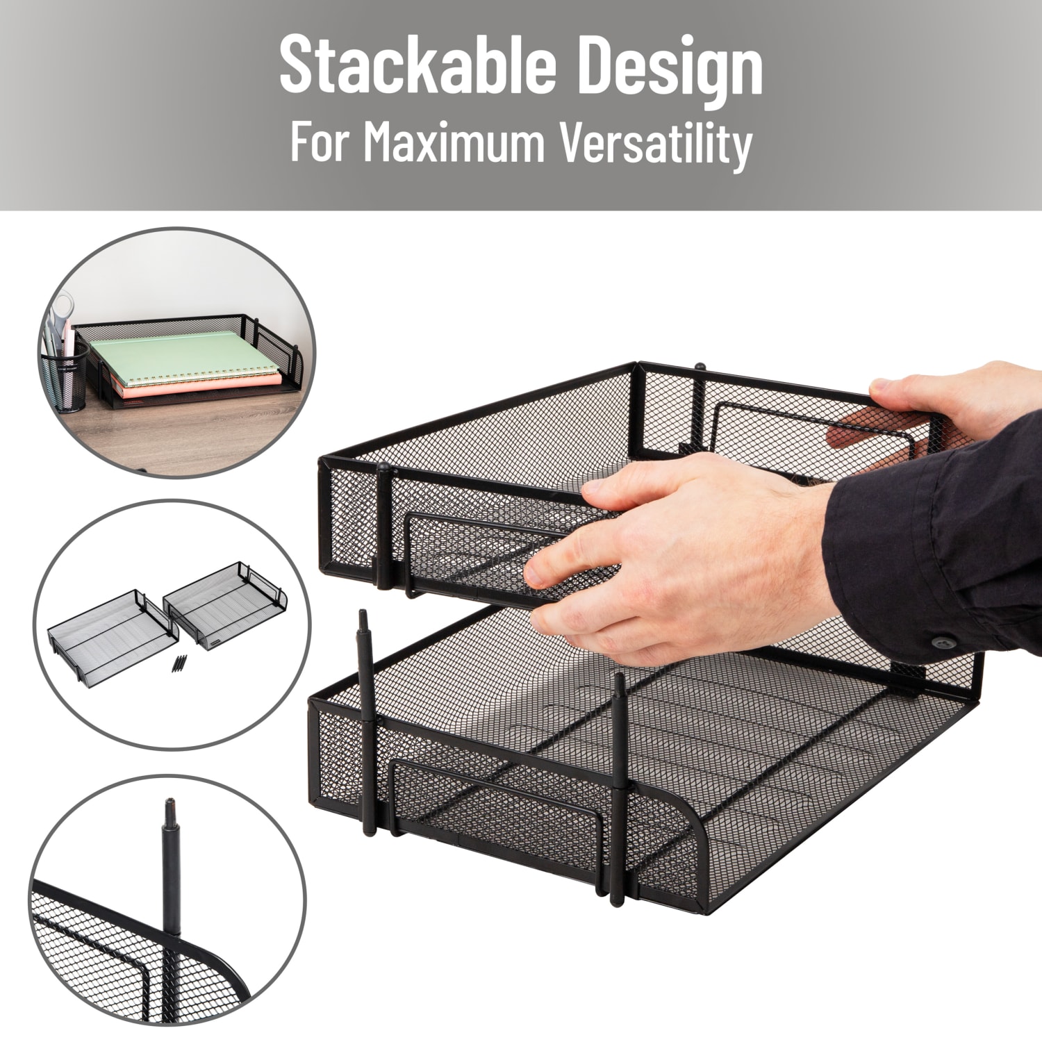Mind Reader Stackable Desktop Organizer Paper Tray, 7-1/4inH x 10inW x 13-1/2inD, Black, Set Of 2 Trays - Image 5