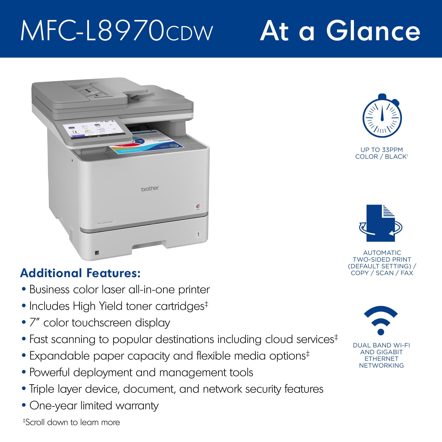 Brother MFC-L8970CDW Workhorse Business Color Laser All-in-One Printer, Duplex Print/Scan/Copy, MFCL8970CDW - Image 4