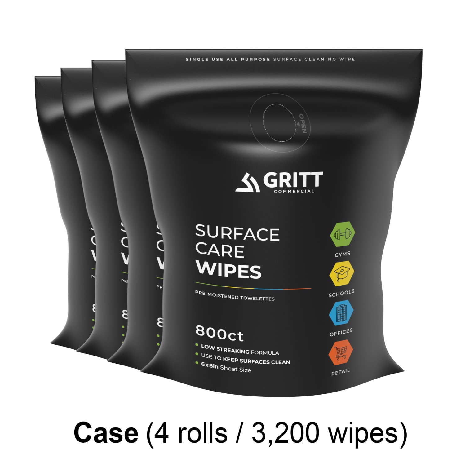 Gritt Commercial Surface Care Wipes, 6in x 8in, 800 Wipes Per Refill Bag, Case Of 4 Bags - Image 3