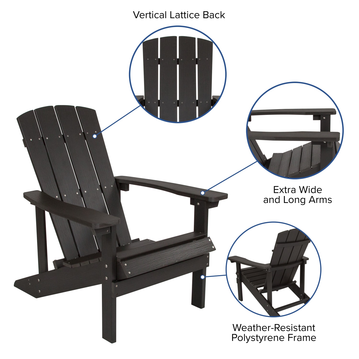 Flash Furniture Charlestown All-Weather Outdoor Furniture Adirondack Chairs With Cushions, Blue/Slate Gray, Set Of 2 Chairs - Image 6