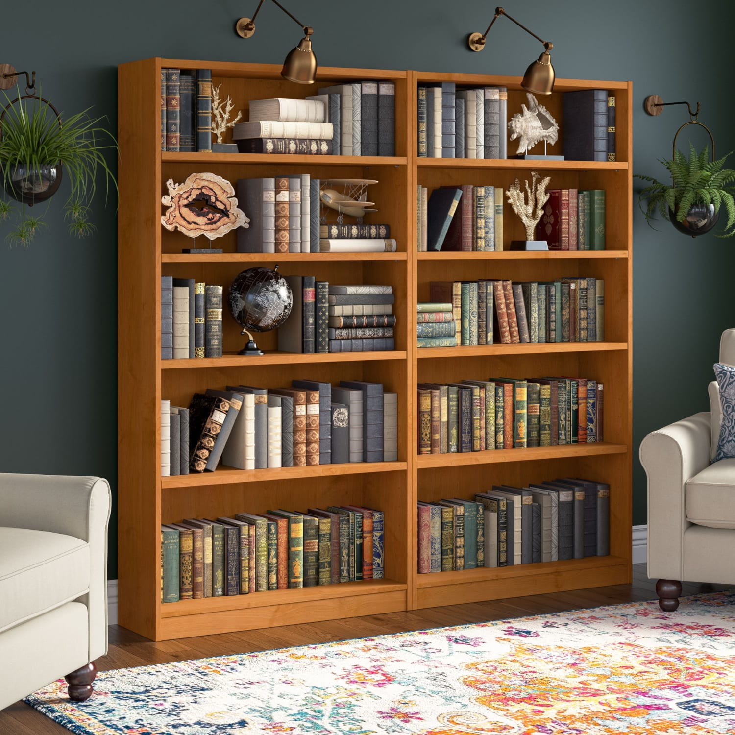 Bush Furniture Universal 72inH 5-Shelf Bookcases, Natural Cherry, Set Of 2 Bookcases, Standard Delivery - Image 3