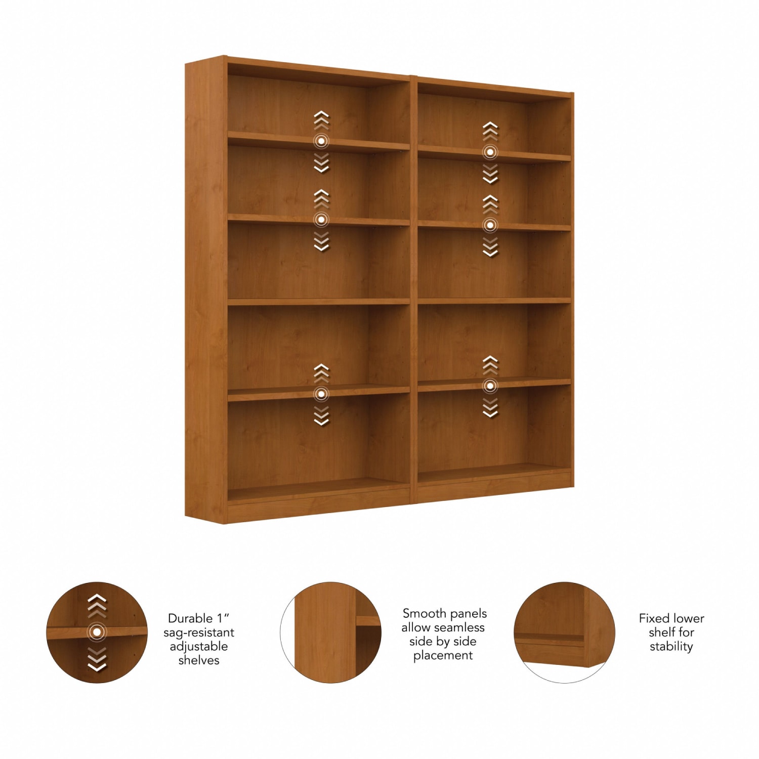 Bush Furniture Universal 72inH 5-Shelf Bookcases, Natural Cherry, Set Of 2 Bookcases, Standard Delivery - Image 6