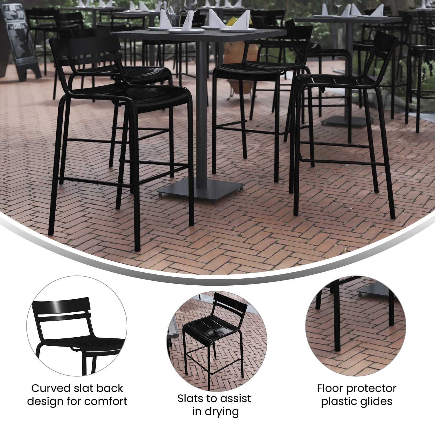 Flash Furniture Nash Commercial Grade Metal IndoorOutdoor Bar Height Stool With Back And 2 Slats Black PopularChairscom