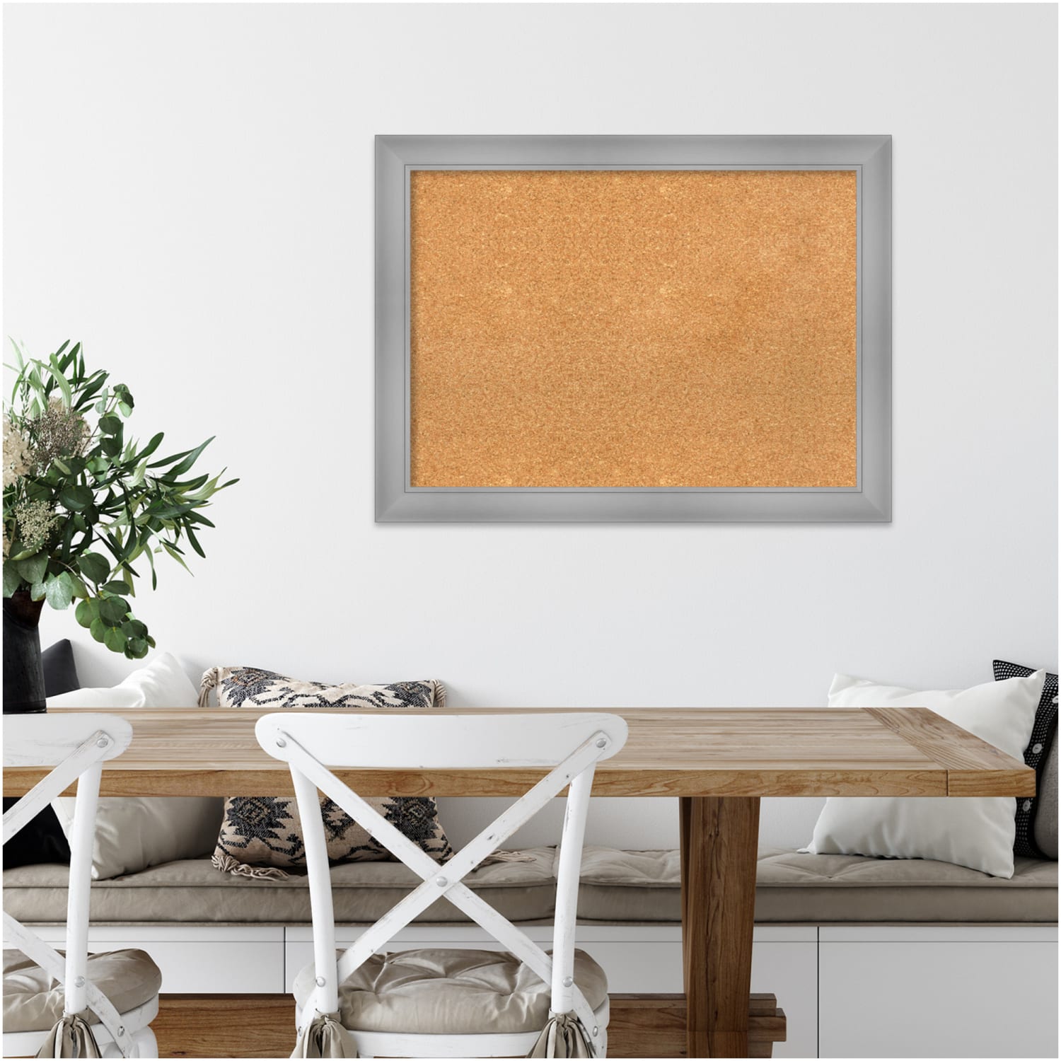 Amanti Art Rectangular Non-Magnetic Cork Bulletin Board, Natural, 32in x 24in, Flair Polished Nickel Plastic Frame - Image 6