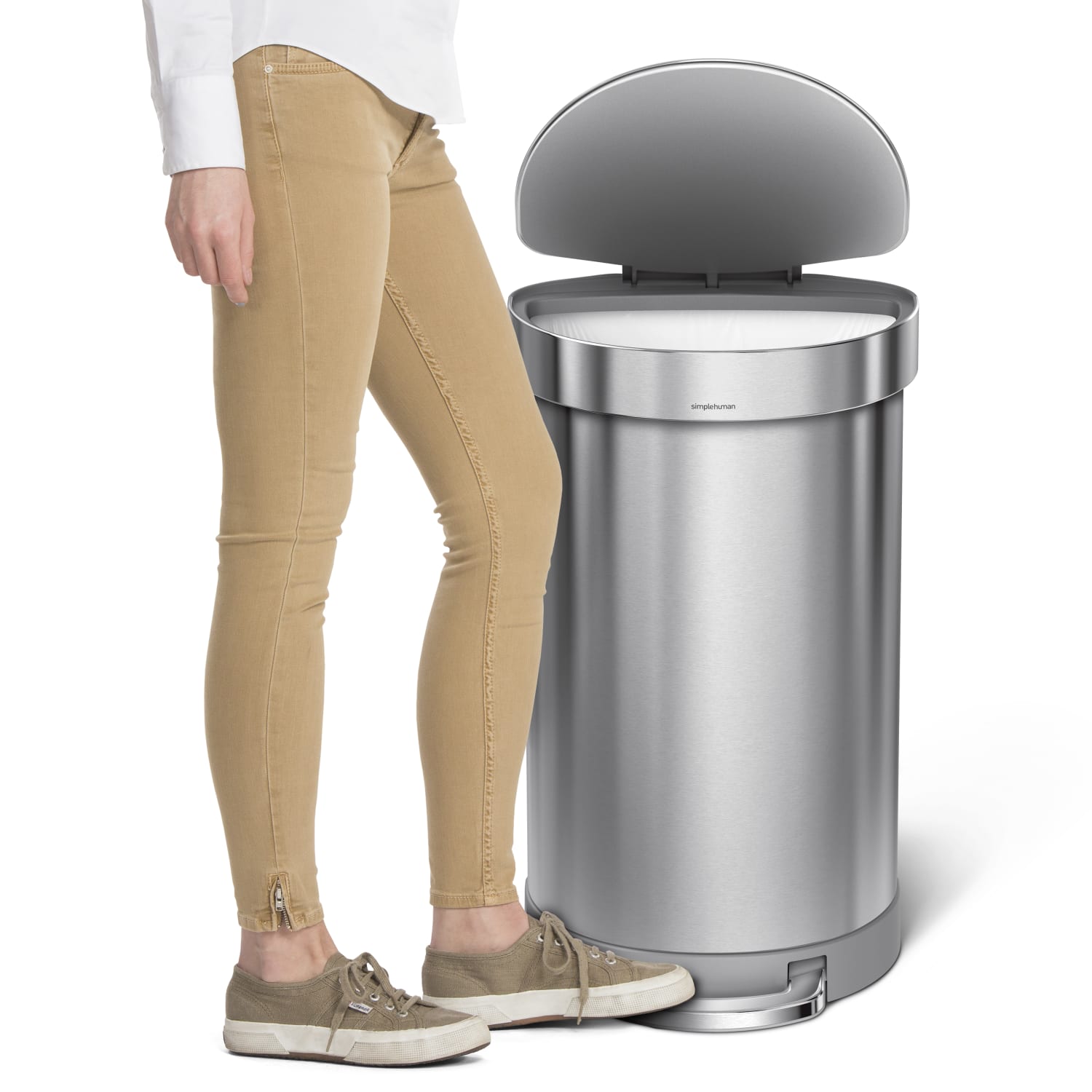 simplehuman Semiround Stainless Steel Liner Rim Step Can, 12 Gallons, Brushed Stainless Steel - Image 4