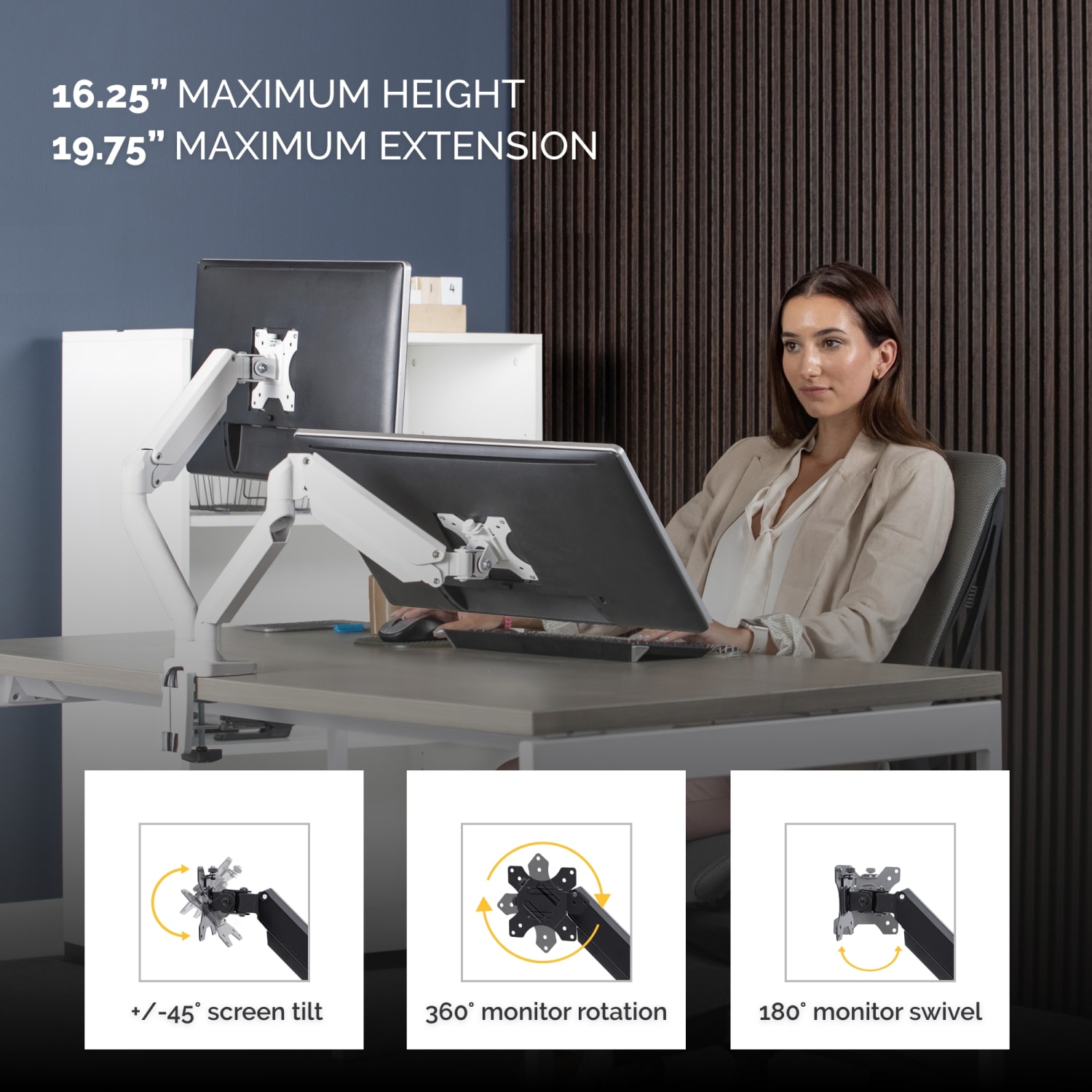 Fellowes Platinum Series Dual Flat-Panel Monitor Arms, White - Image 4