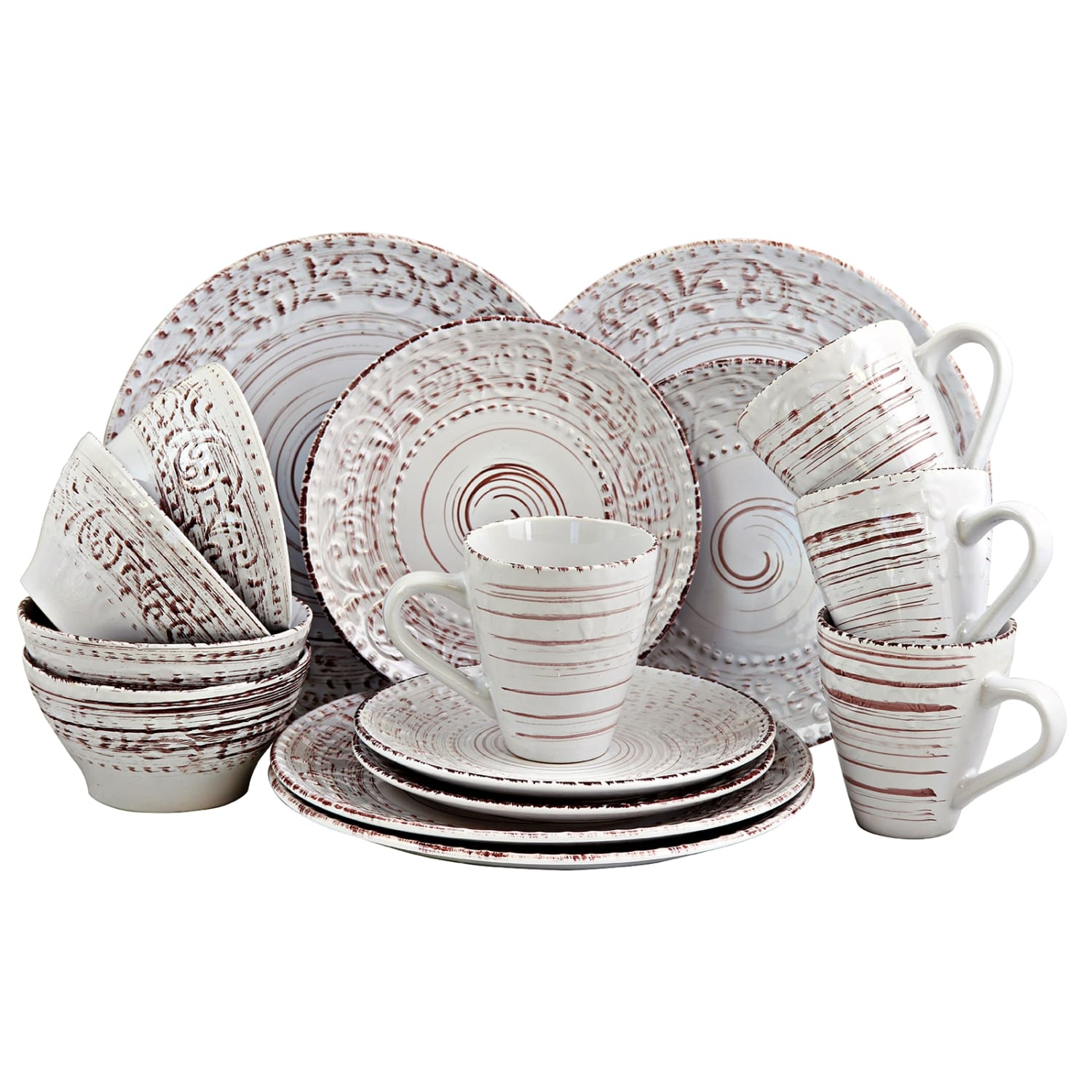 Elama 16-Piece Stoneware Dinnerware Set, Malibu Sands - Image 5