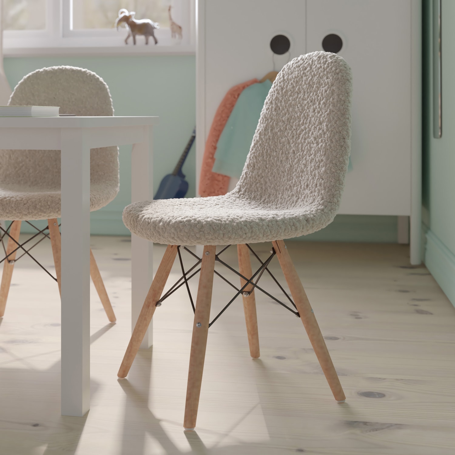 Flash Furniture Kids Zula Modern Armless Faux Shearling Accent Chair, Off-White/Beechwood