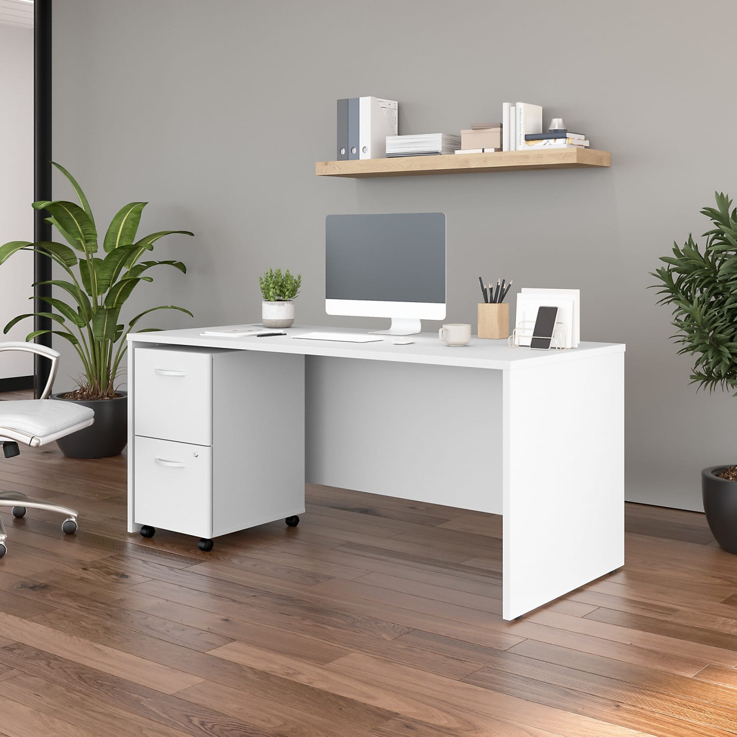 Bush Business Furniture Studio C 66inW Office Computer Desk With 2-Drawer Mobile File Cabinet, White, Standard Delivery - Image 3