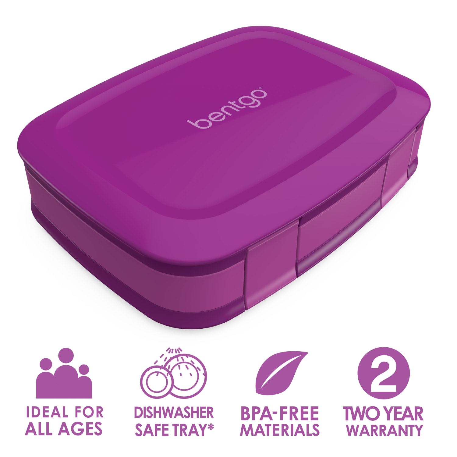 Bentgo Fresh 4-Compartment Bento-Style Lunch Box, 2-7/16inH x 7inW x 9-1/4inD, Purple - Image 3