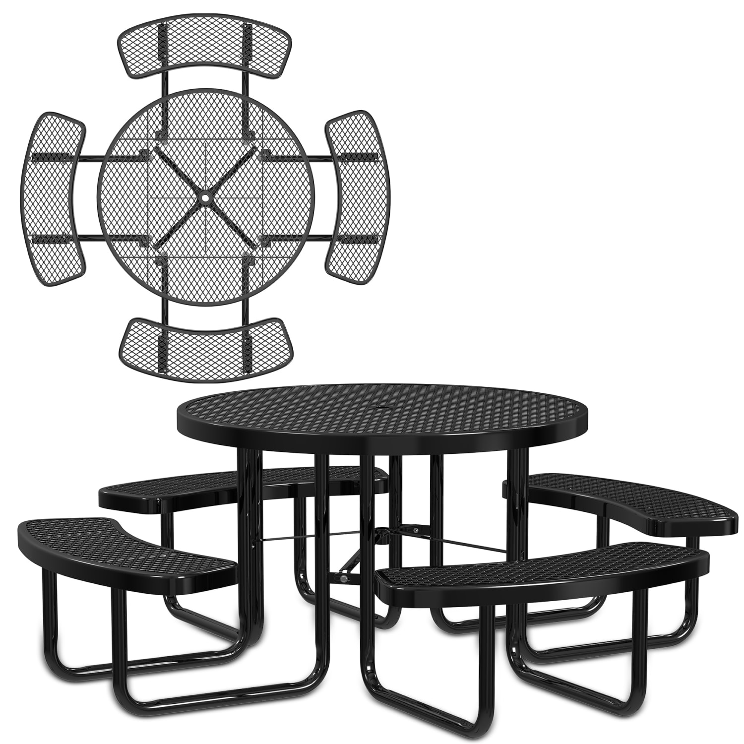 Leisure Craft Round Outdoor Picnic Table, 29-1/4inH x 81inW x 81inD, Black