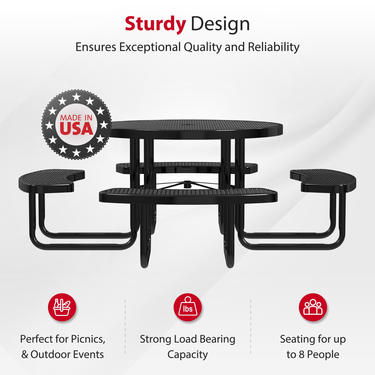 Leisure Craft Round Outdoor Picnic Table, 29-1/4inH x 81inW x 81inD, Black - Image 3