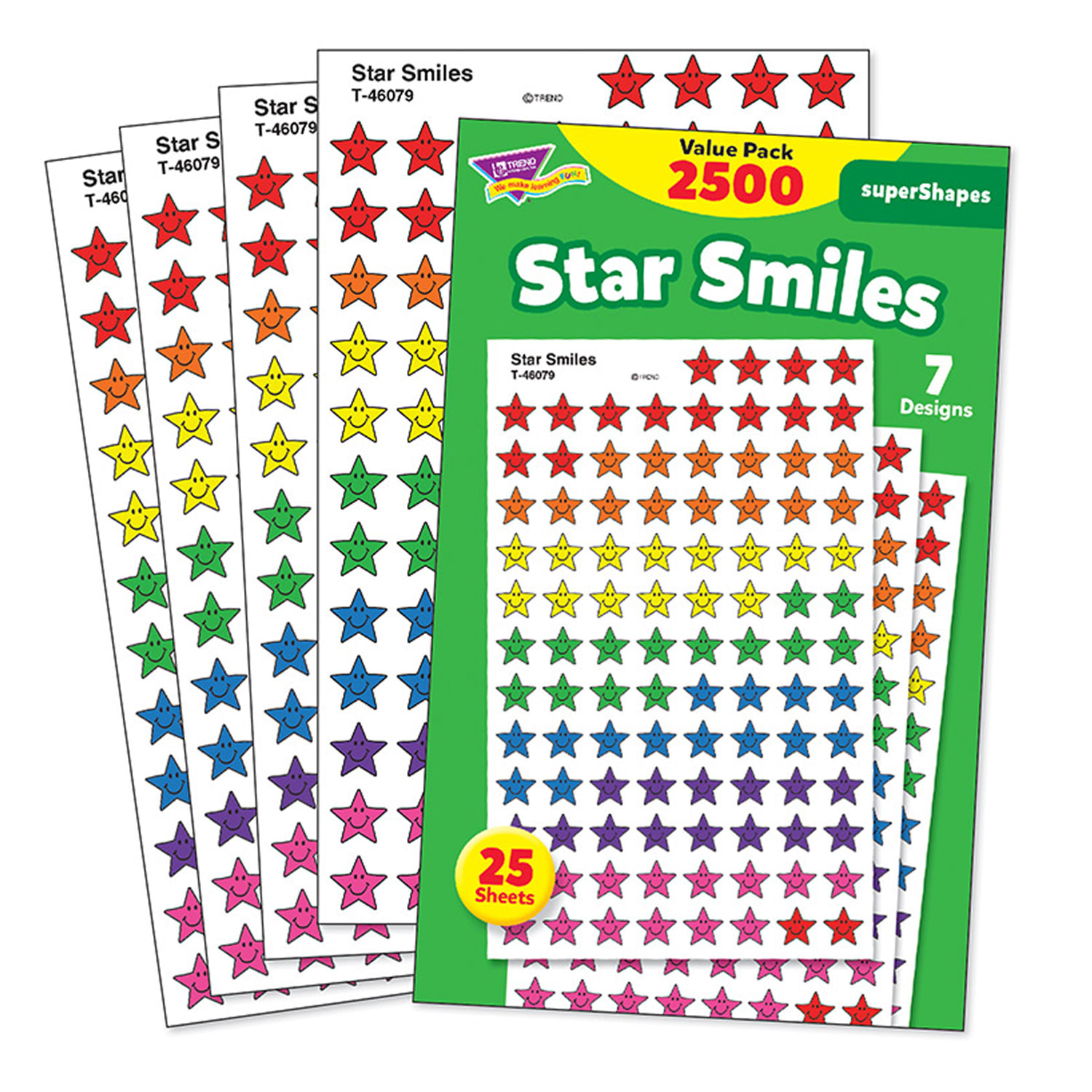 Trend superShapes Stickers Value Packs, Star Smiles, 2,500 Stickers Per Pack, Set Of 3 Packs - Image 3