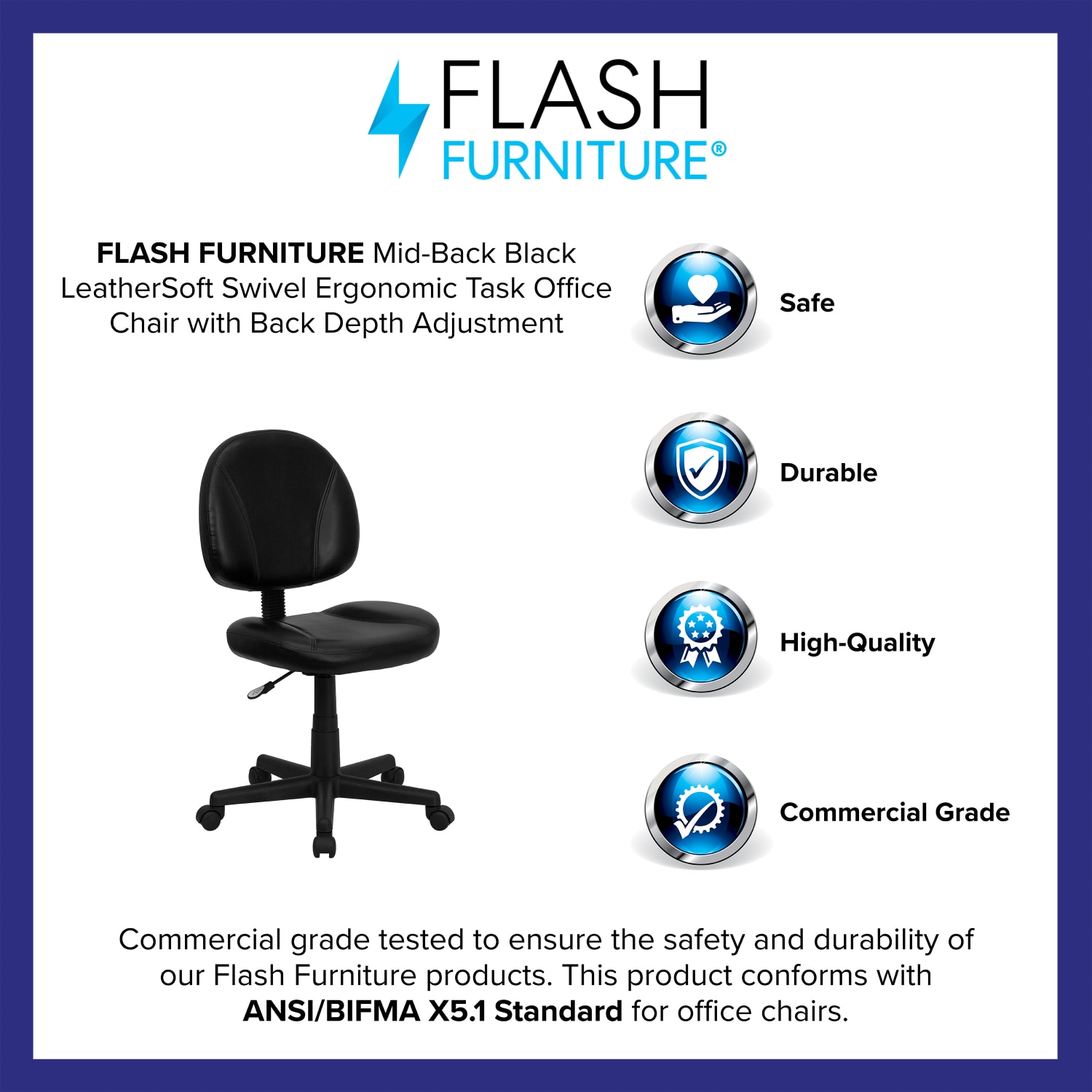 Flash Furniture LeatherSoft Faux Leather MidBack Ergonomic Swivel Chair Black PopularChairscom Flash Furniture LeatherSoft Faux Leather Mid Back Ergonomic Swivel Chair Black PopularChairscom