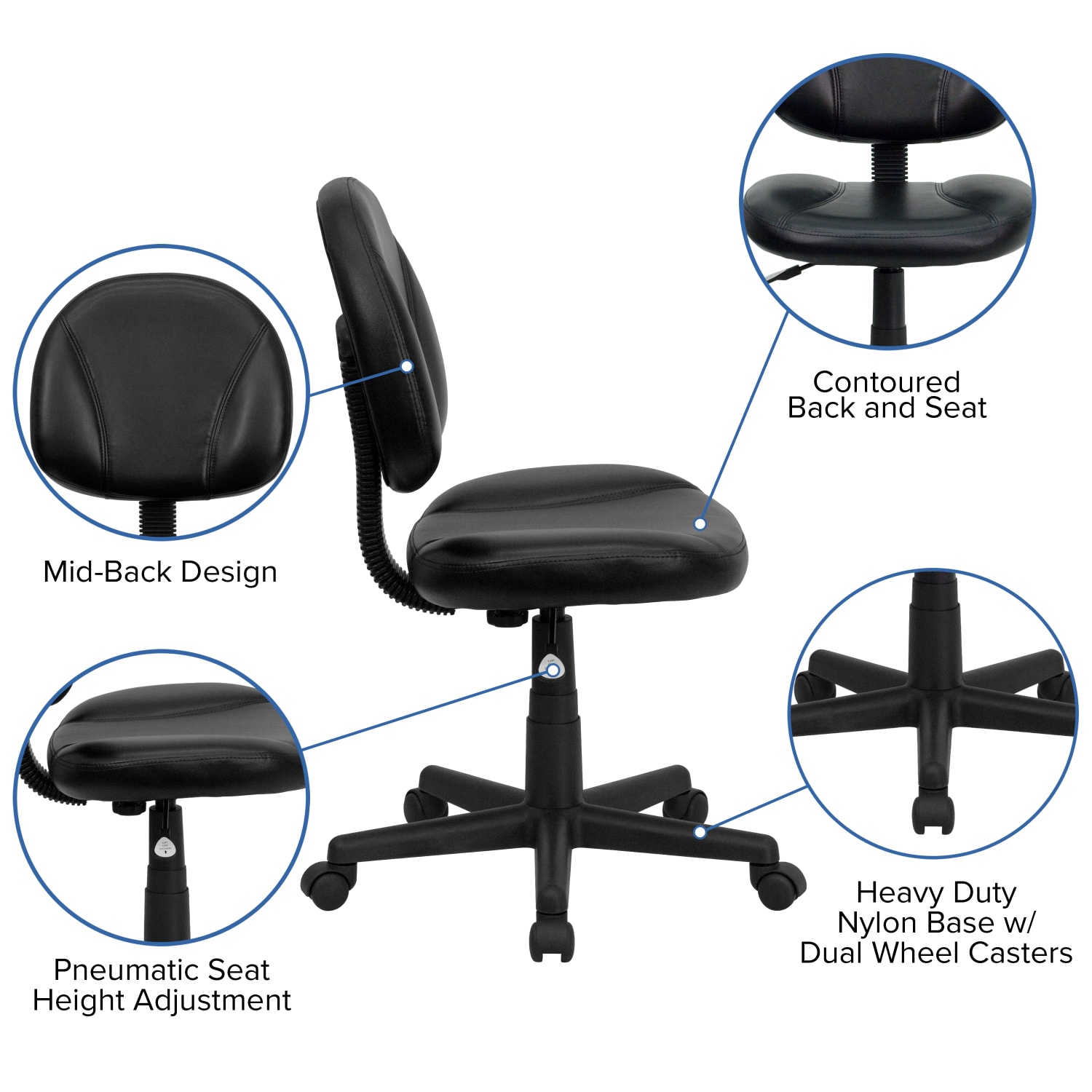 Flash Furniture LeatherSoft Faux Leather MidBack Ergonomic Swivel Chair Black PopularChairscom Flash Furniture LeatherSoft Faux Leather Mid Back Ergonomic Swivel Chair Black PopularChairscom