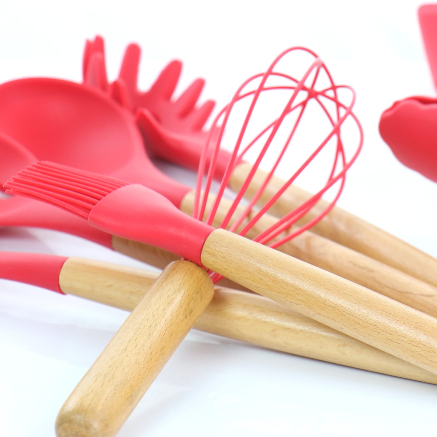 MegaChef Silicone And Wood Cooking Utensils, Red, Set Of 12 Utensils - Image 6