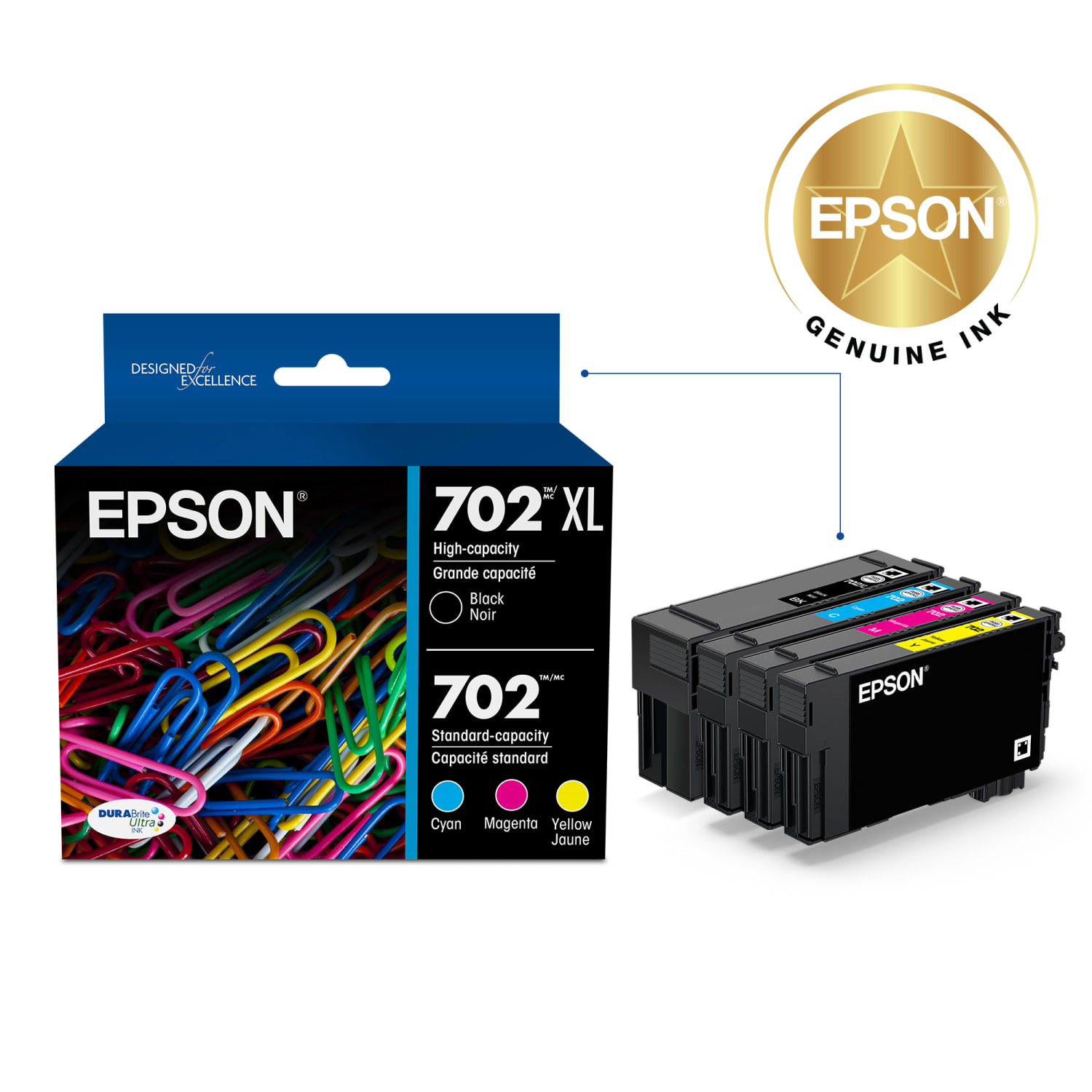 Epson 702XL Black/702 DuraBrite Tri-Color Ultra High-Yield/Standard Yield Ink Cartridges, Pack Of 2, T702XL-BCS - Image 3