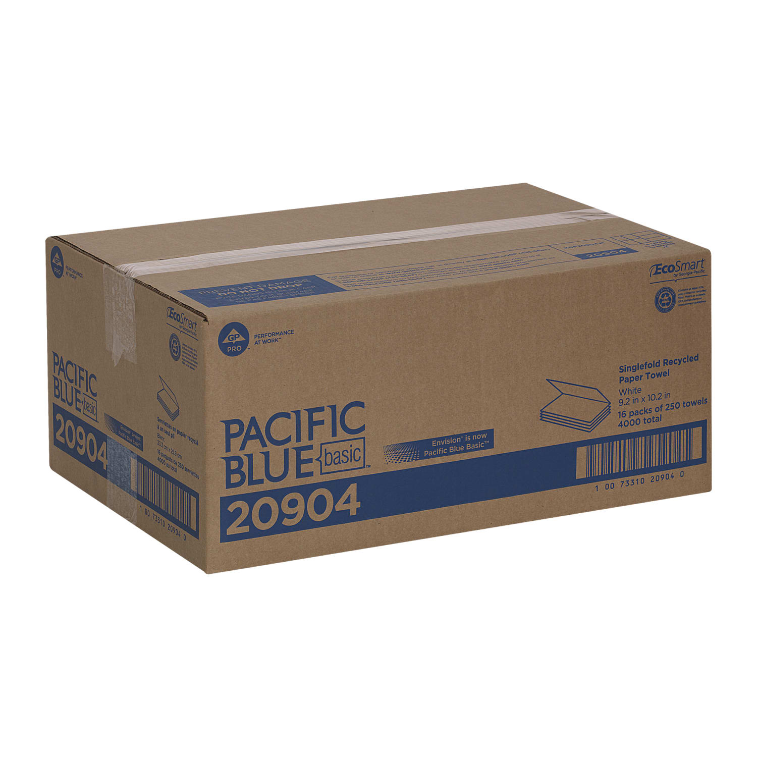 Pacific Blue Basic by GP PRO, 1-Ply, S-Fold Paper Towels, 9.25in X 9.9in, 40% Recycled, White, 250 Sheets per Pack, 16 Packs Per Case - Image 3