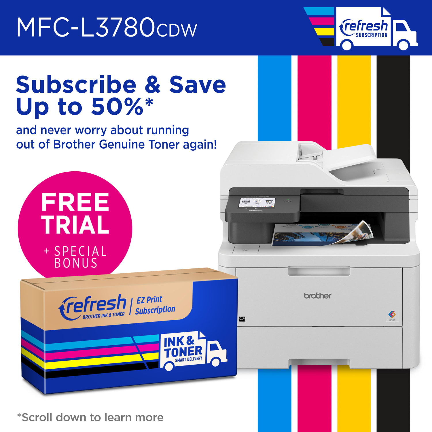 Brother MFC-L3780CDW Wireless Digital Laser Color All-In-One Printer With Refresh EZ Print Eligibility - Image 6