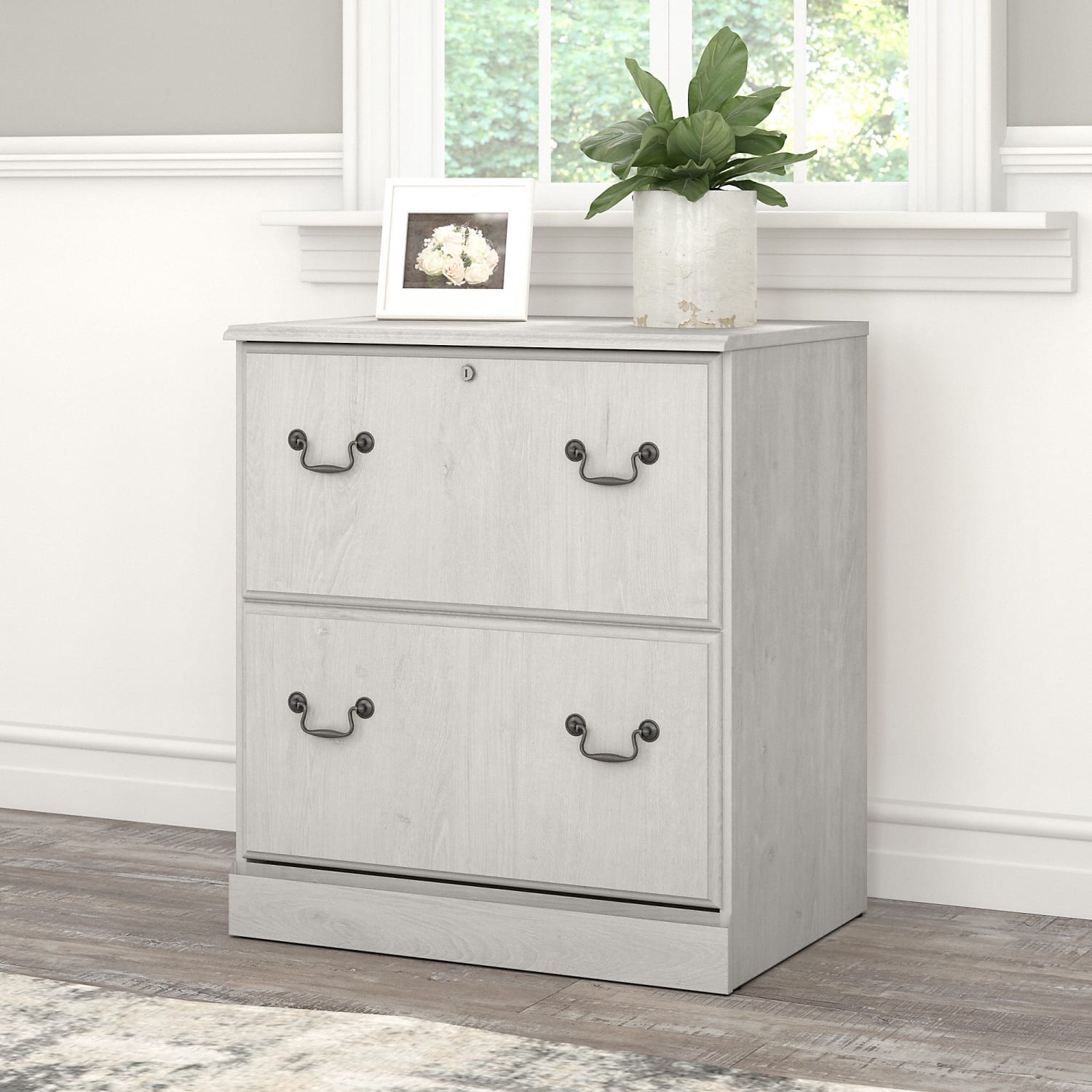 Bush Furniture Saratoga 26-6/7inW x 19-2/5inD Lateral 2-Drawer File Cabinet, Linen White Oak, Standard Delivery - Image 3