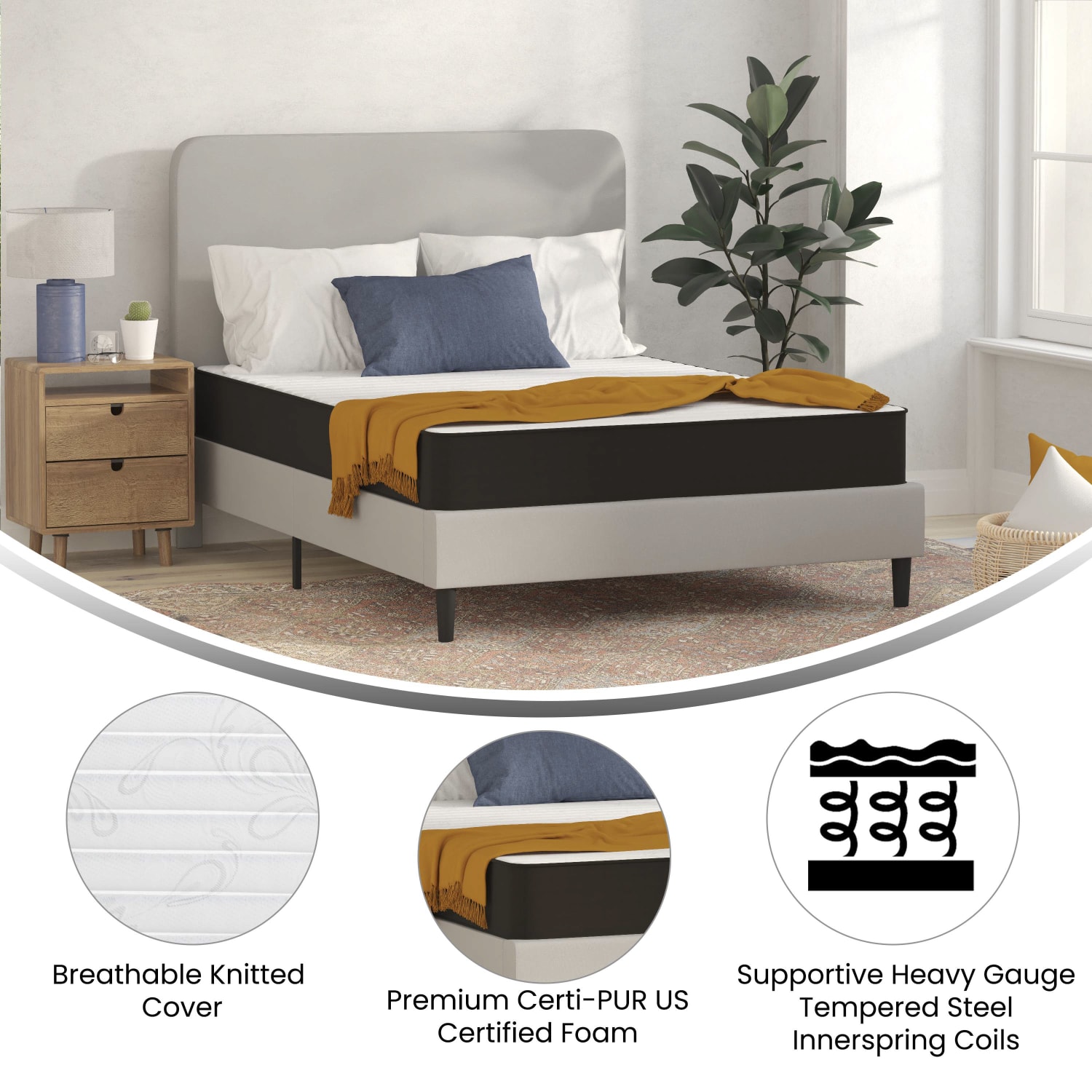 Flash Furniture Capri Comfortable Sleep CertiPUR-US Certified Foam And Innerspring Hybrid Mattress, Full, 8inH x 54-1/4inW x 75-1/2inL, Gray - Image 5