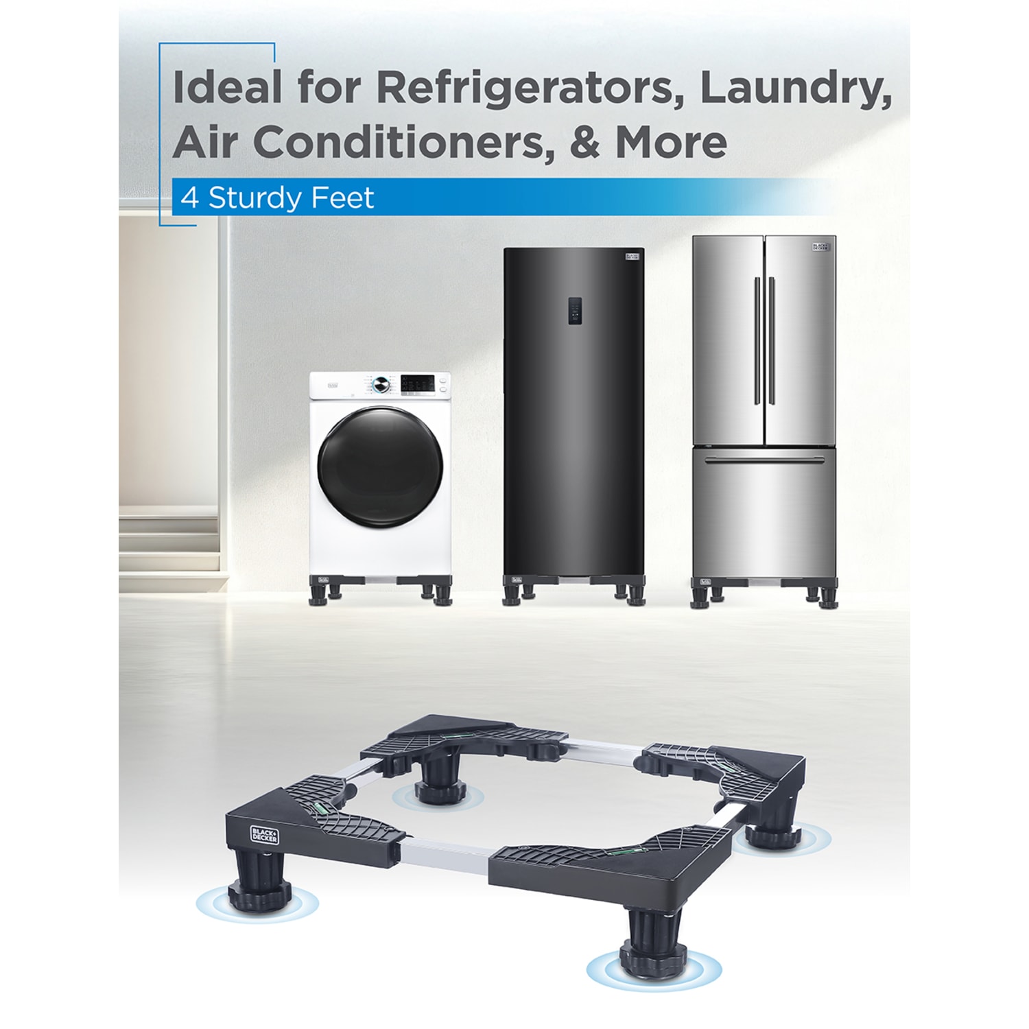 Black+Decker Multi-Functional Appliance Pedestal Stand, 4-3/4inH x 23-5/8inW x 23-5/8inD, Black - Image 5