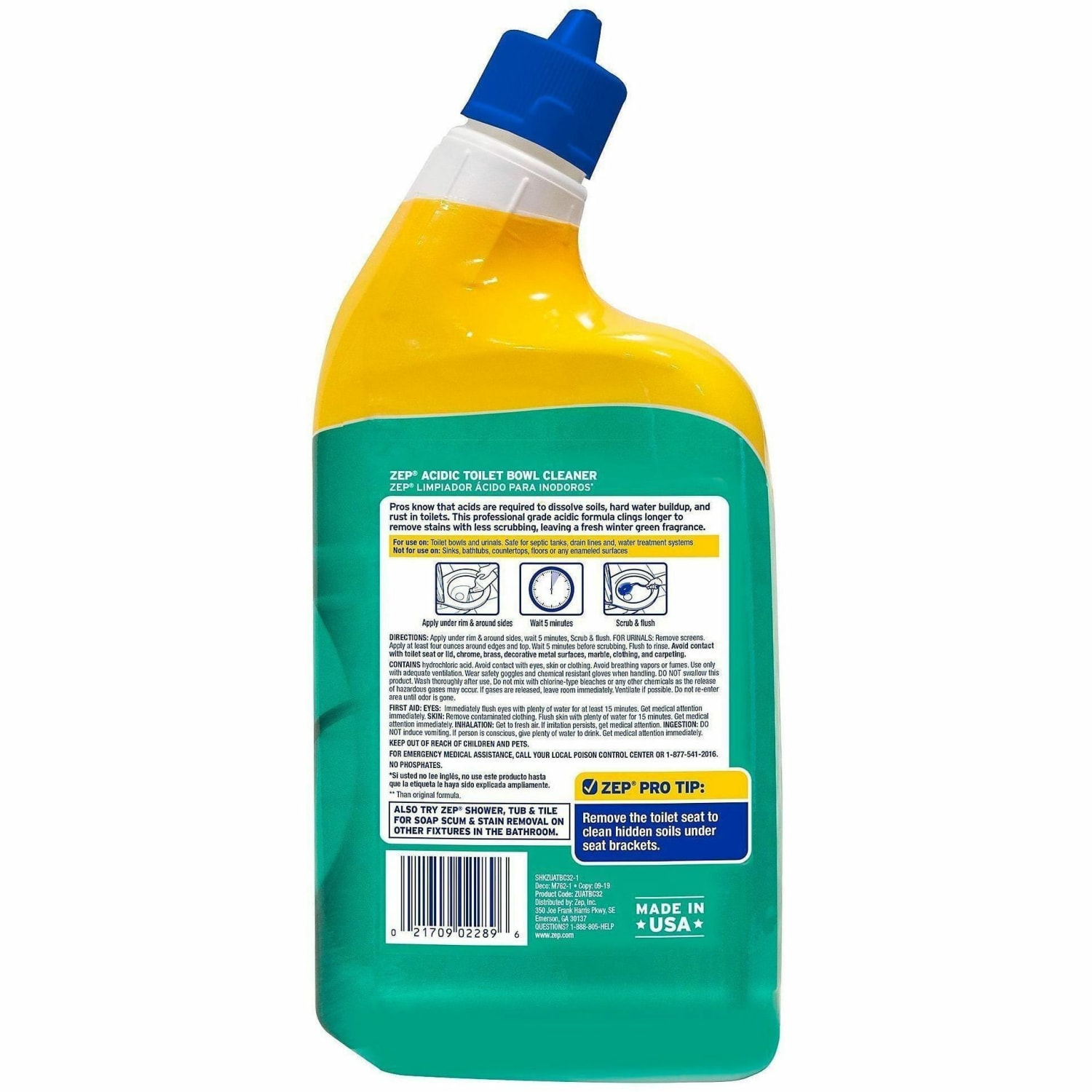Zep Acidic Toilet Bowl Cleaner - 32 fl oz (1 quart) - Wintergreen Scent - White - 12 / Carton - Image 4