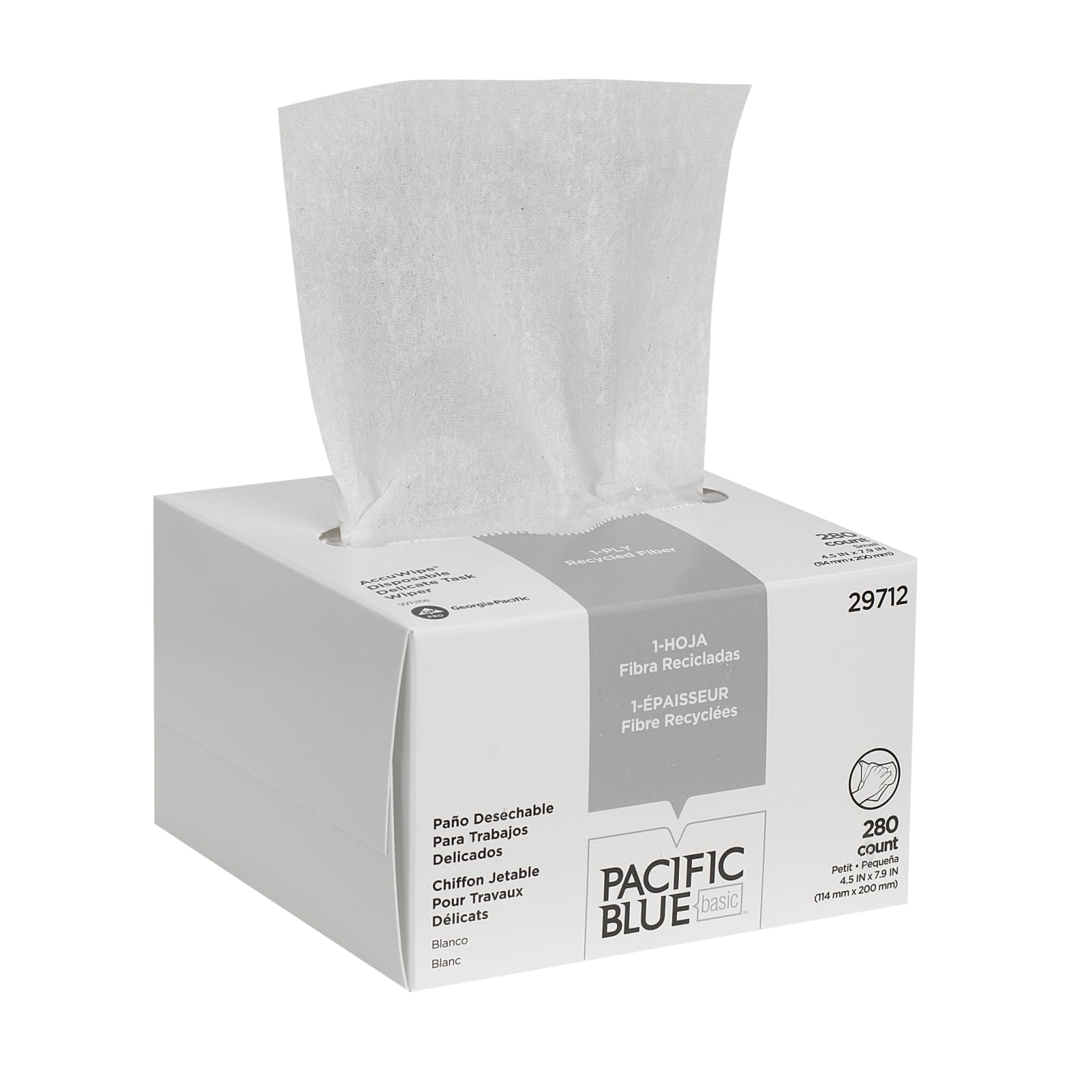 PACIFIC BLUE BASIC DISPOSABLE DELICATE TASK WIPERS, 4.5in x 7.9in, Box Of 280 Towels, 100% Recycled, White - Image 4