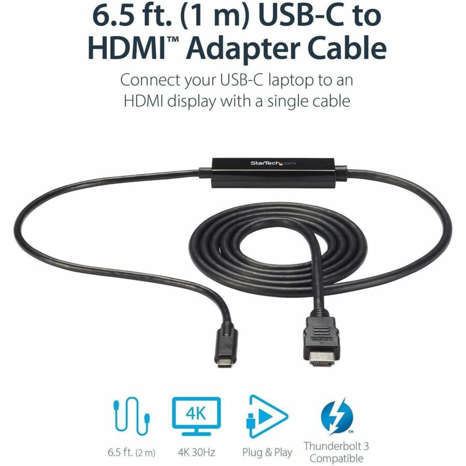 StarTech.com USB C to HDMI Cable - 3 ft / 1m - USB-C to HDMI 4K 60Hz - USB Type C to HDMI - Computer Monitor Cable - Eliminate clutter by connecting your USB Type-C computer directly to an HDMI display without additional adapters - Image 3