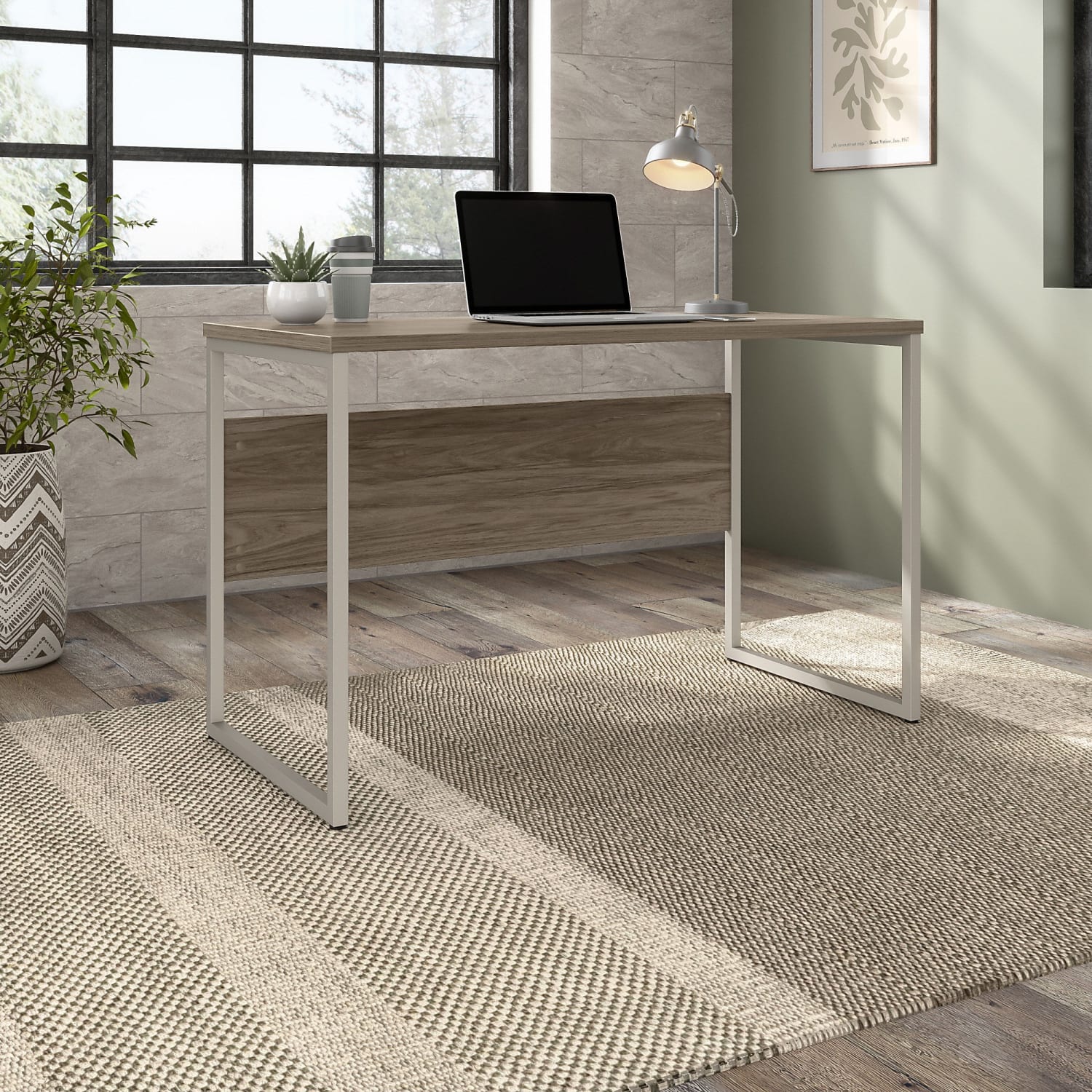 Bush Business Furniture Hybrid 48inW x 24inD Computer Table Desk With Metal Legs, Modern Hickory, Standard Delivery - Image 3