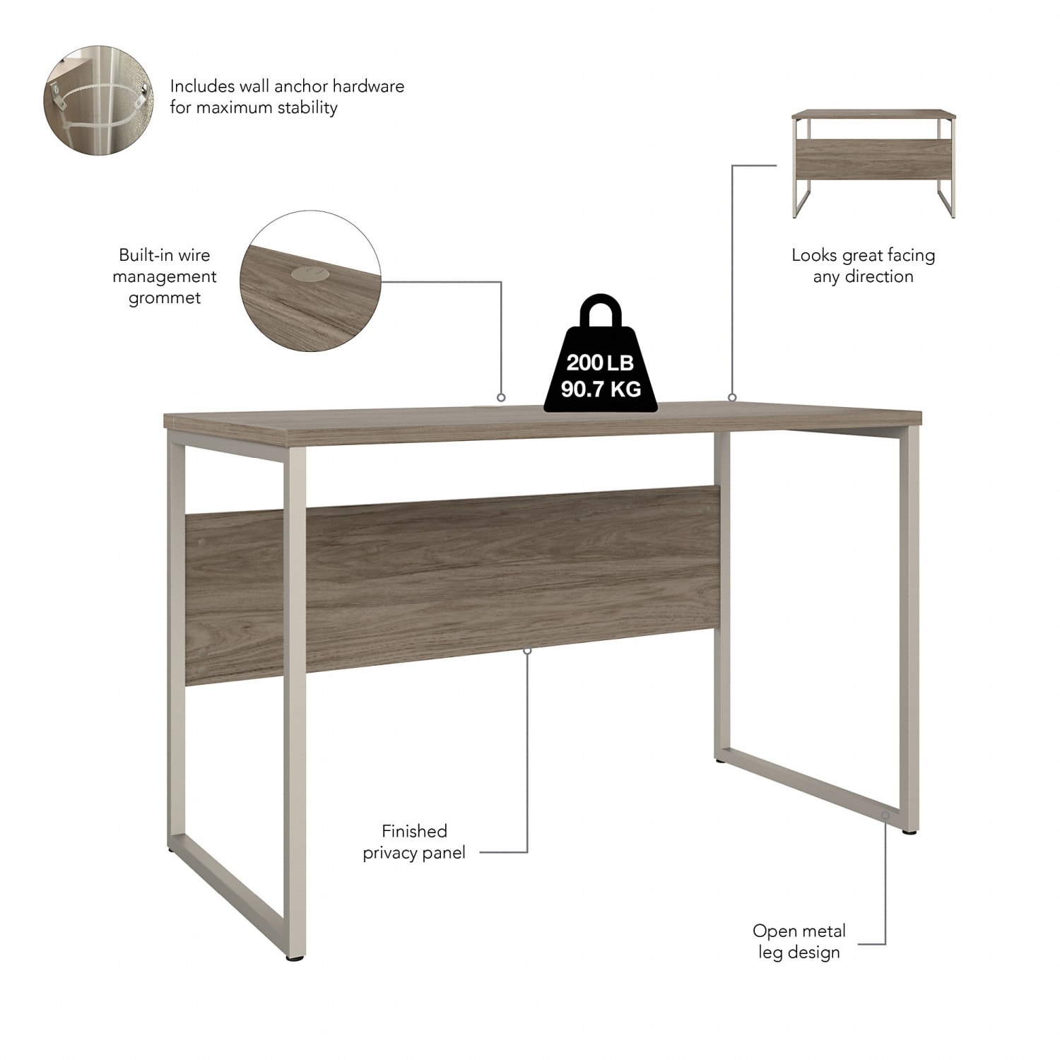 Bush Business Furniture Hybrid 48inW x 24inD Computer Table Desk With Metal Legs, Modern Hickory, Standard Delivery - Image 4