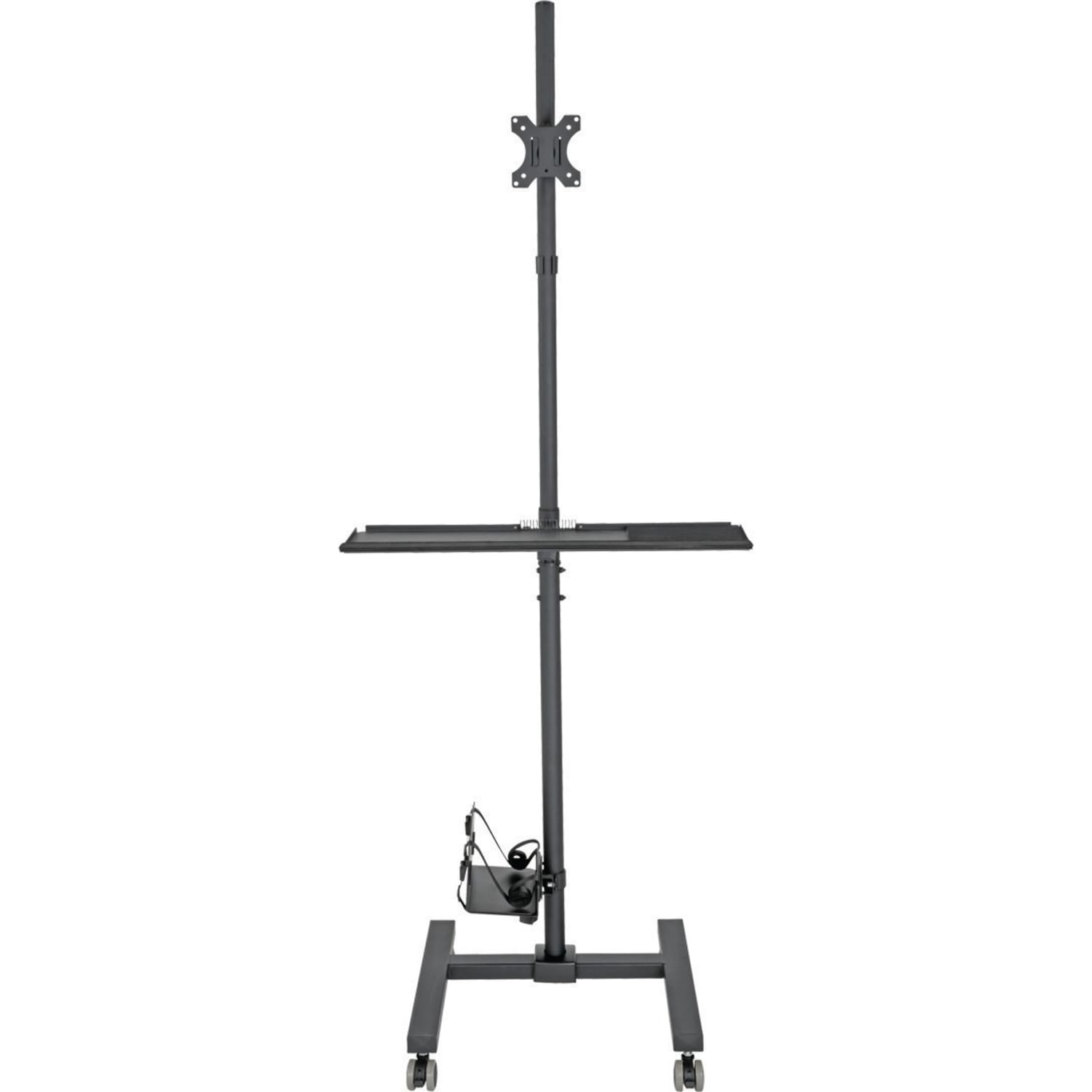 Eaton Tripp Lite Series Mobile Workstation with Monitor Mount - For 17in to 32in Displays, Height Adjustable - Up to 32in Screen Support - 17.64 lb Load Capacity - 70.1in Height x 25.7in Width x 21in Depth - Floor - Steel - Black - Image 3
