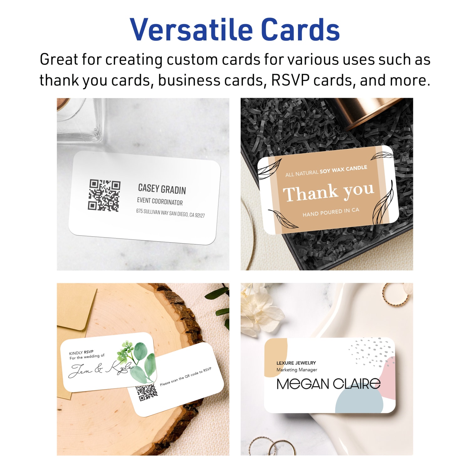 Avery Printable Rounded Corner Business Cards With Sure Feed Technology, Print-To-The-Edge, 2inx3.5in, Matte White, Pack Of 80 - Image 4