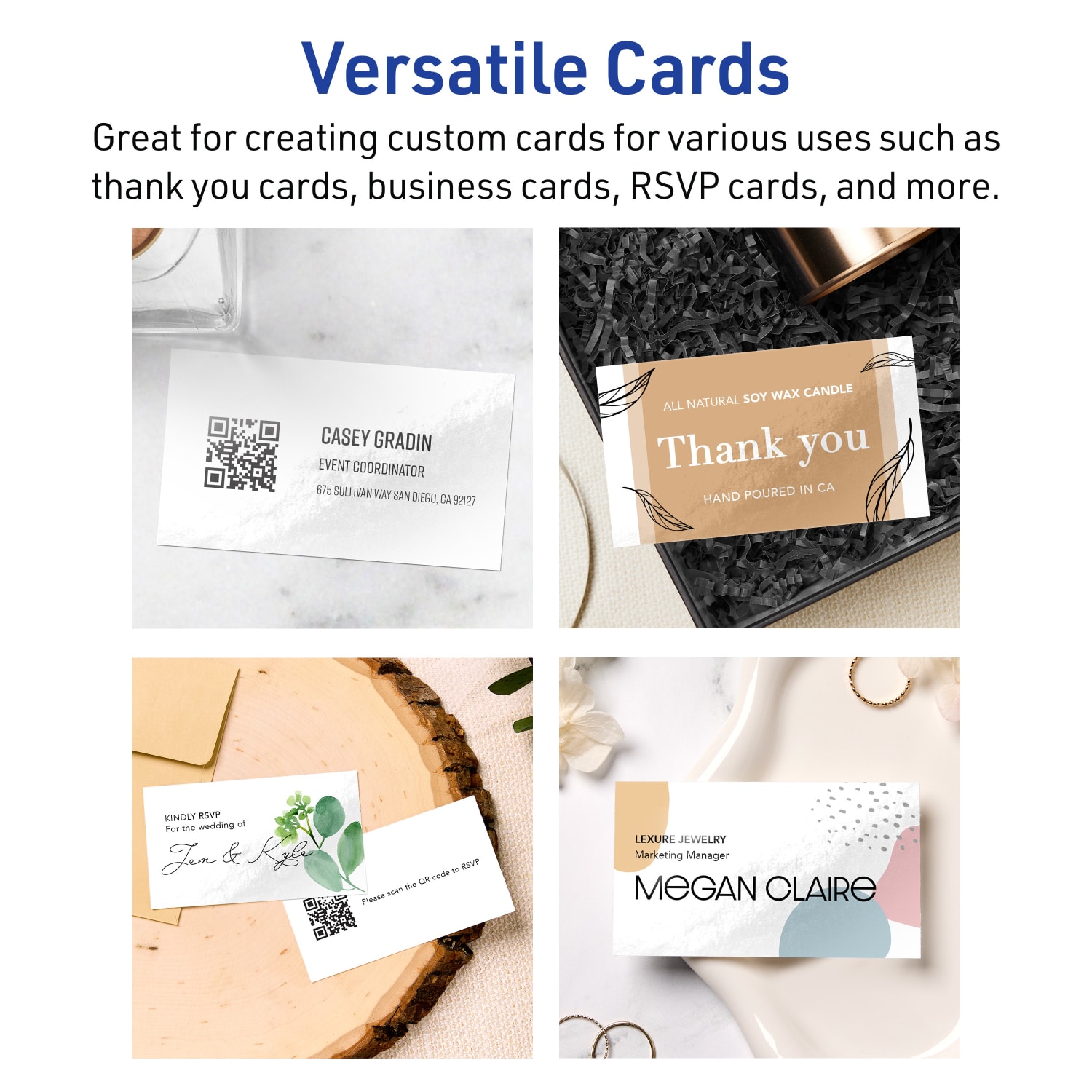 Avery Printable Business Cards With Sure Feed Technology, Print-To-The-Edge, 2inx3.5in, Glossy White, Pack Of 80 - Image 4