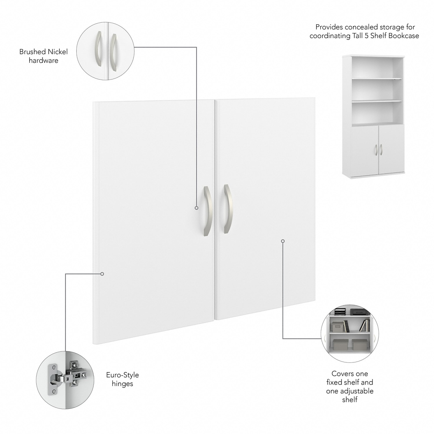 Bush Business Furniture Hybrid 73inH 5-Shelf Bookcase With Doors, White, Standard Delivery - Image 5