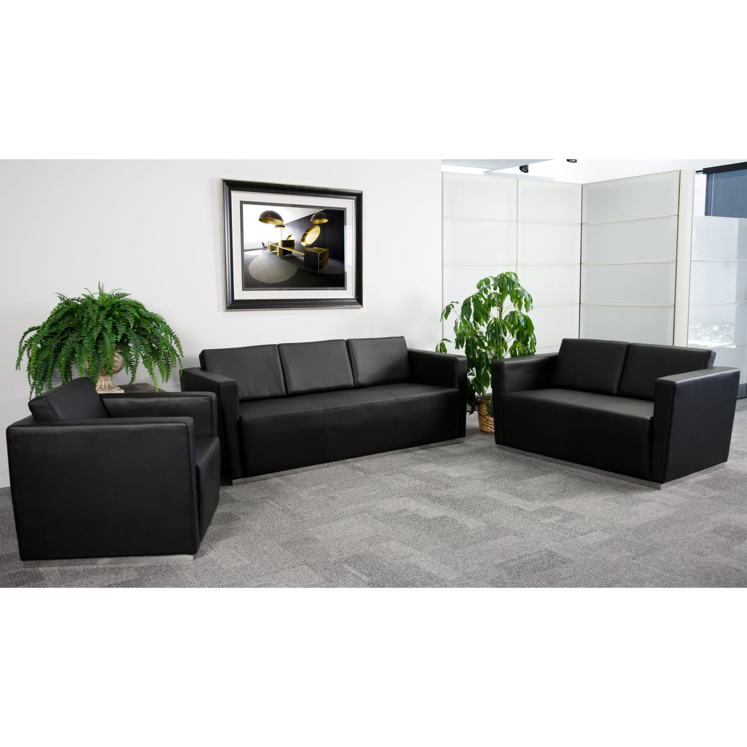 Flash Furniture HERCULES Trinity Series Contemporary LeatherSoft Loveseat with Stainless Steel Recessed Base Black PopularChairscom