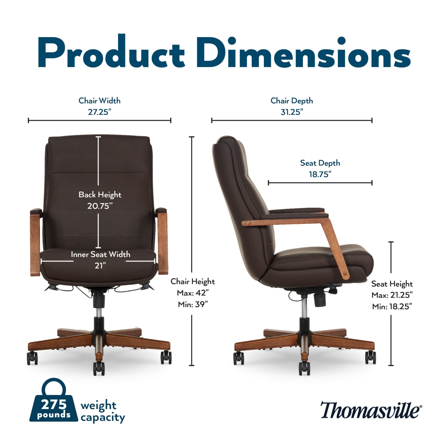 Thomasville Fendley Ergonomic Faux Leather Mid Back Office Chair Dark Brown PopularChairscom