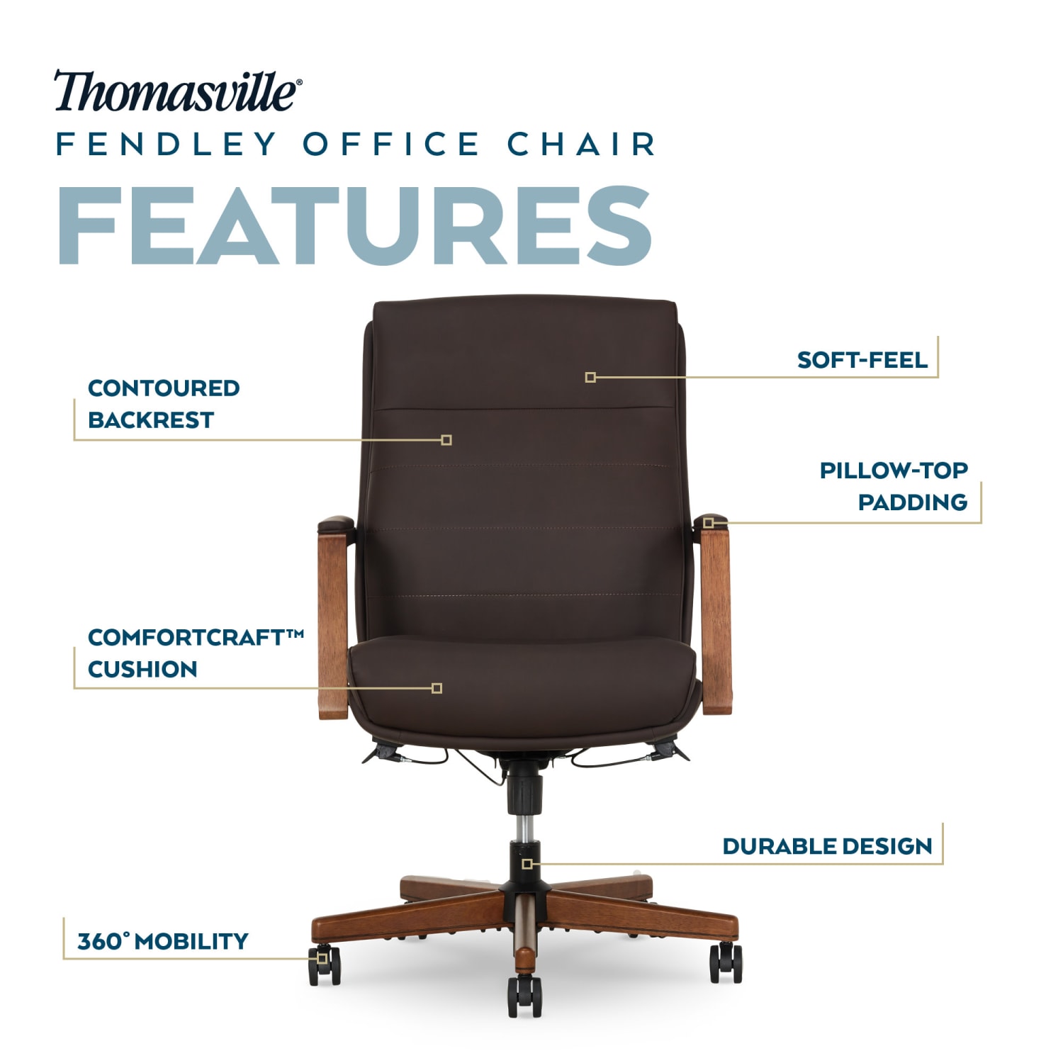 Thomasville Fendley Ergonomic Faux Leather Mid Back Office Chair Dark Brown PopularChairscom