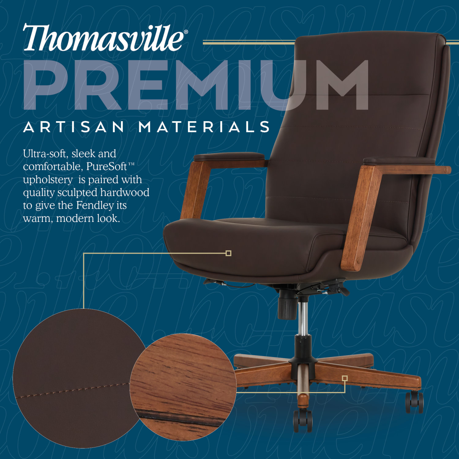 Thomasville Fendley Ergonomic Faux Leather Mid Back Office Chair Dark Brown PopularChairscom