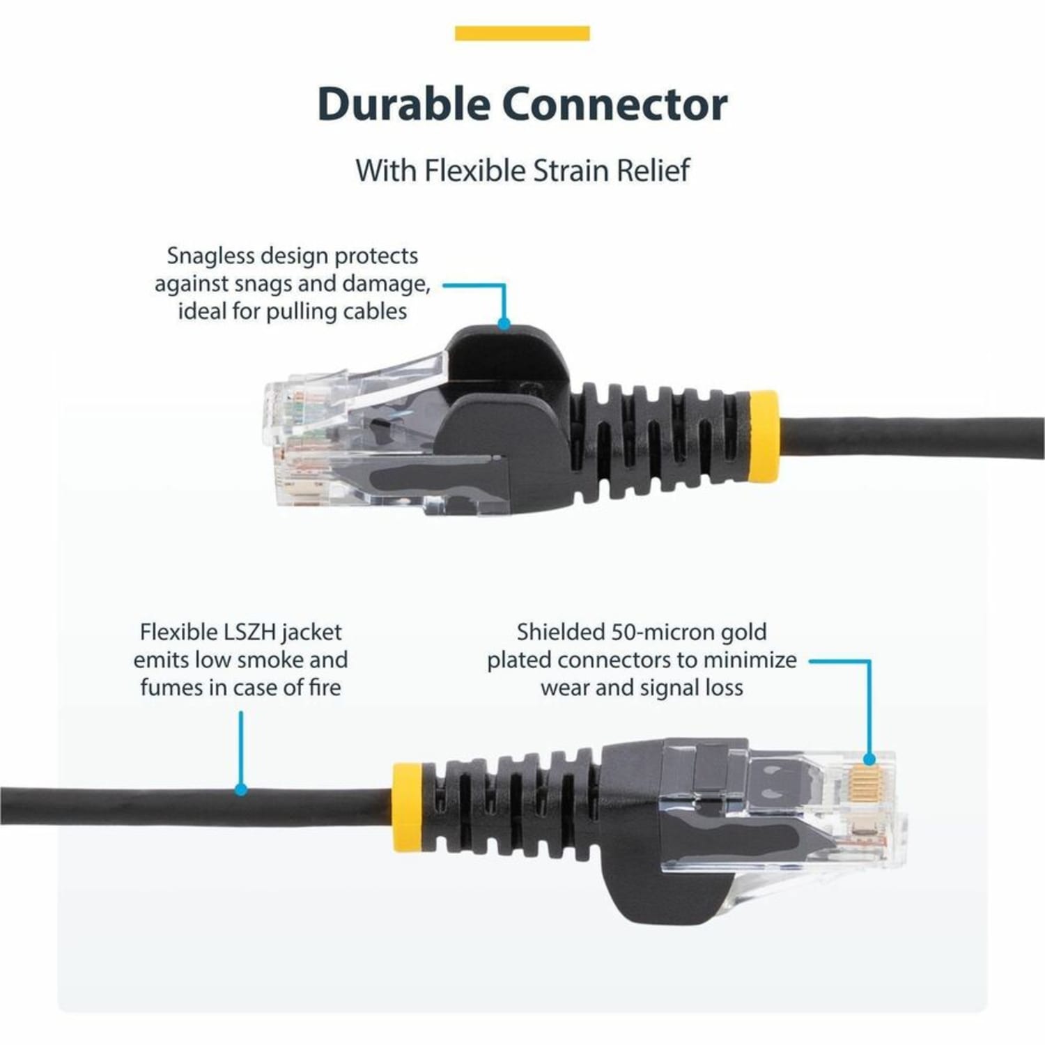 StarTech.com 1ft CAT6 Cable - Slim CAT6 Patch Cord - Gray - Snagless RJ45 Connectors - Gigabit Ethernet Cable - 28 AWG - LSZH (N6PAT1GRS) - Image 4