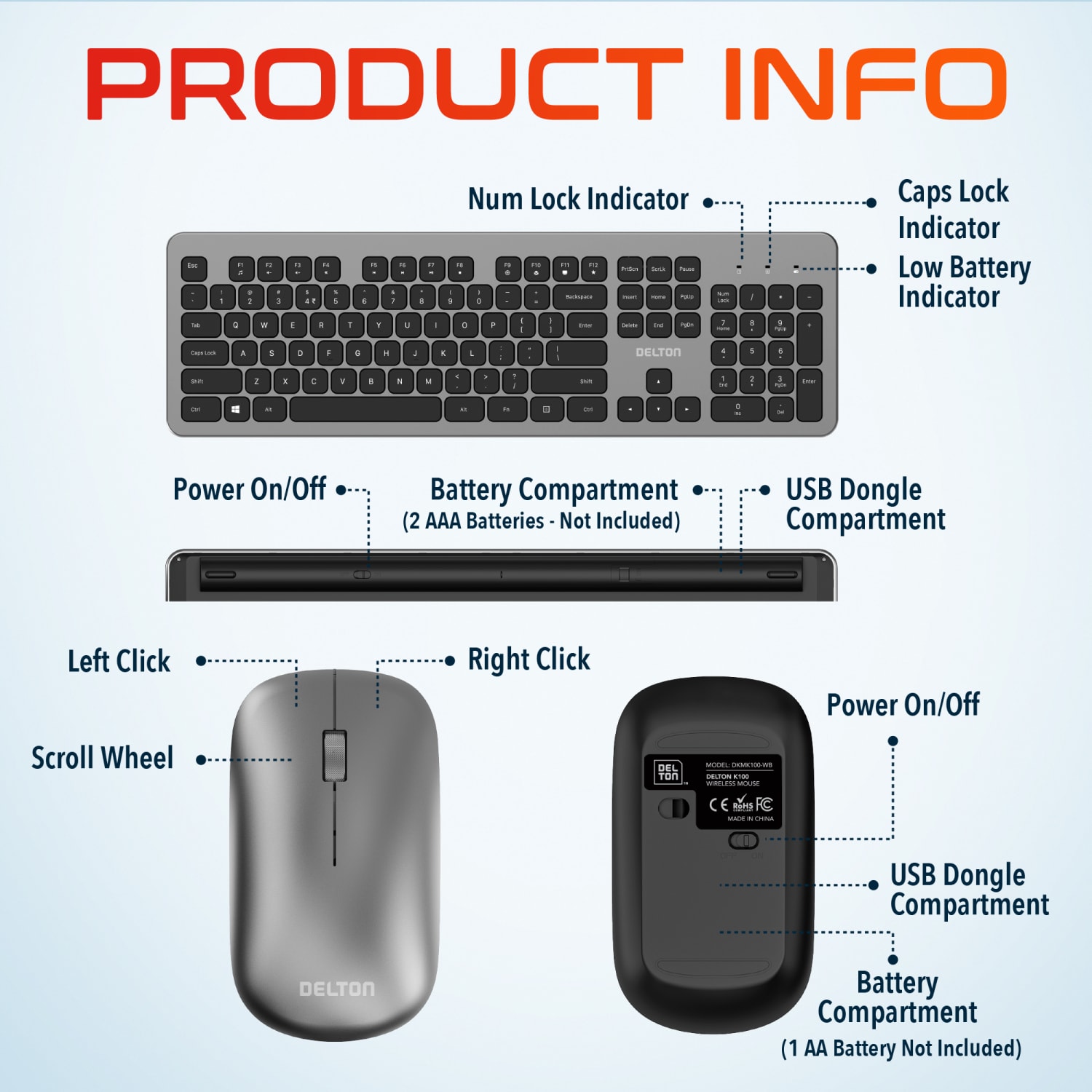 Delton K100 Wireless Computer Keyboard And Mouse Set, Black - Image 4