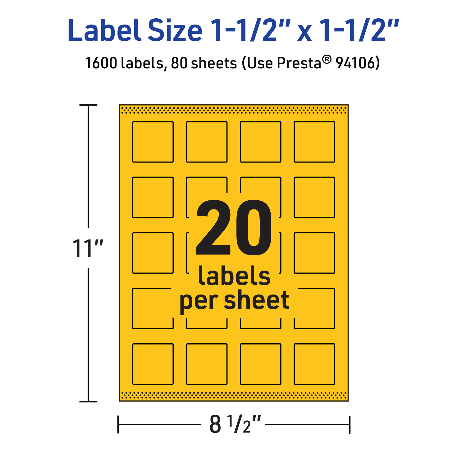 Avery Print-To-The-Edge Labels With Sure Feed Technology And Easy Peel, 94106-BYP80, Square, 1-1/2in x 1-1/2in, Matte Bright Yellow, Pack of 1600 - Image 6
