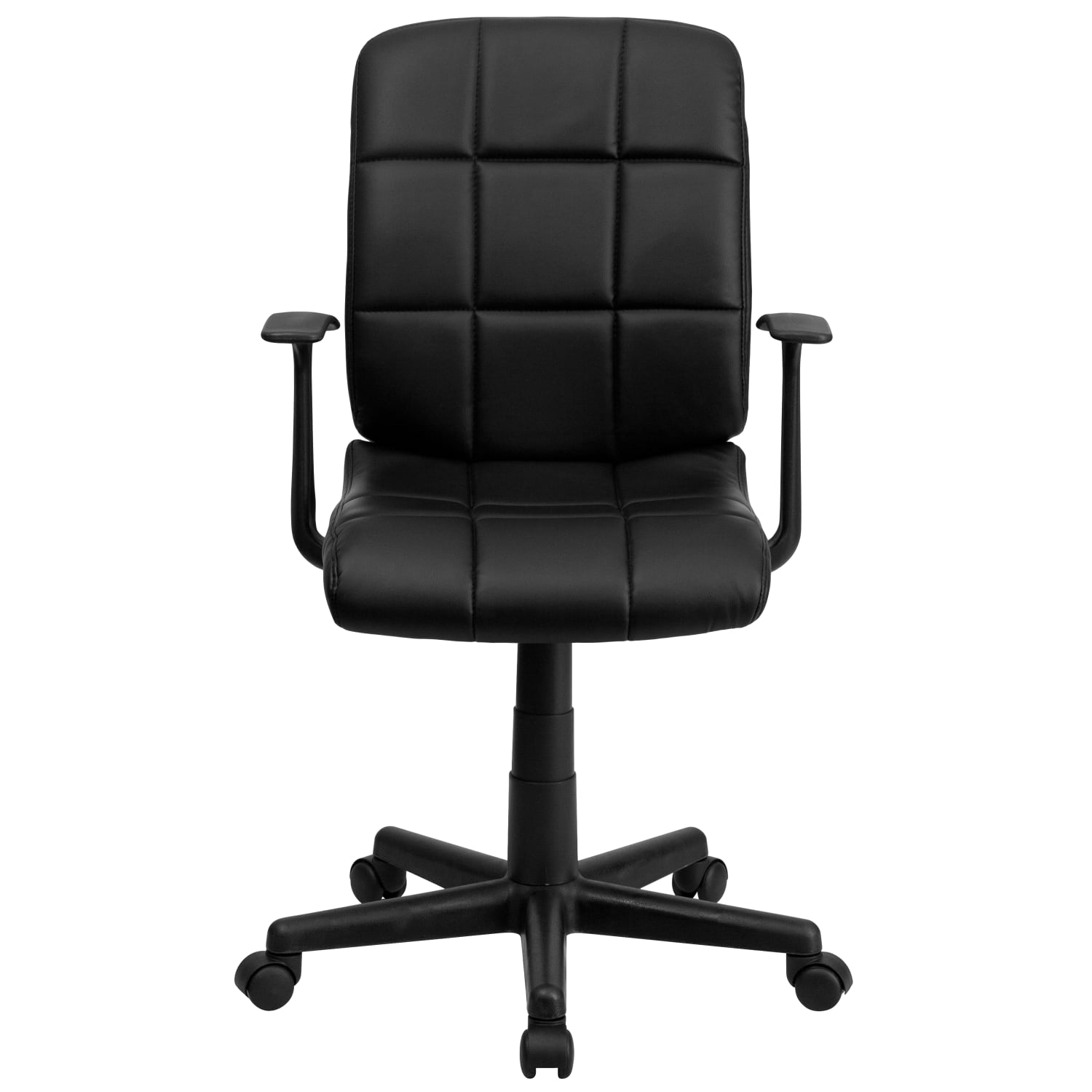 Flash Furniture Quilted Vinyl MidBack Swivel Task Chair With TArms Black PopularChairscom Flash Furniture Quilted Vinyl Mid Back Swivel Task Chair With T Arms Black PopularChairscom