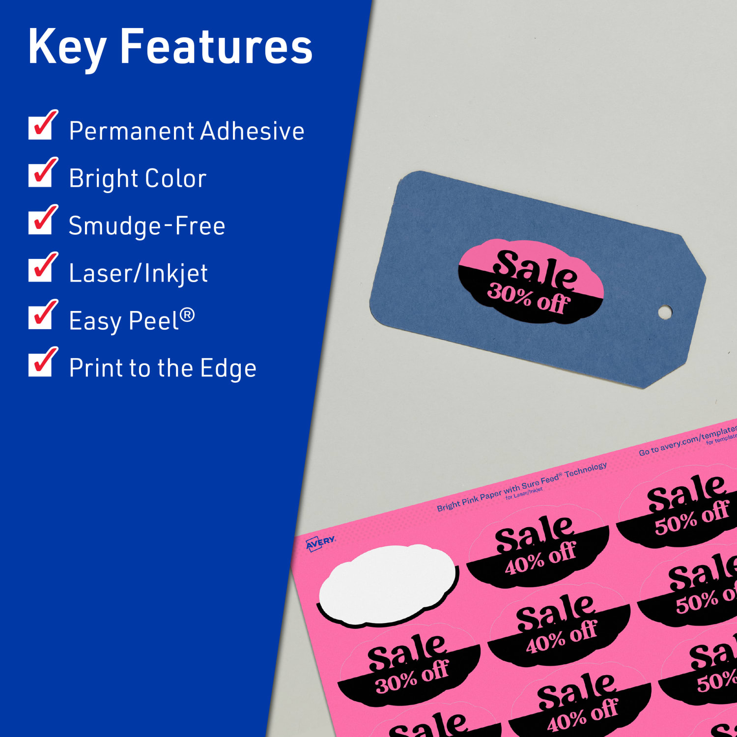 Avery Print-To-The-Edge Labels With Sure Feed Technology And Easy Peel, 94061-BPP40, Oval Scalloped, 1-1/8inx2-1/4in, Matte Bright Pink, Pack of 840 - Image 3
