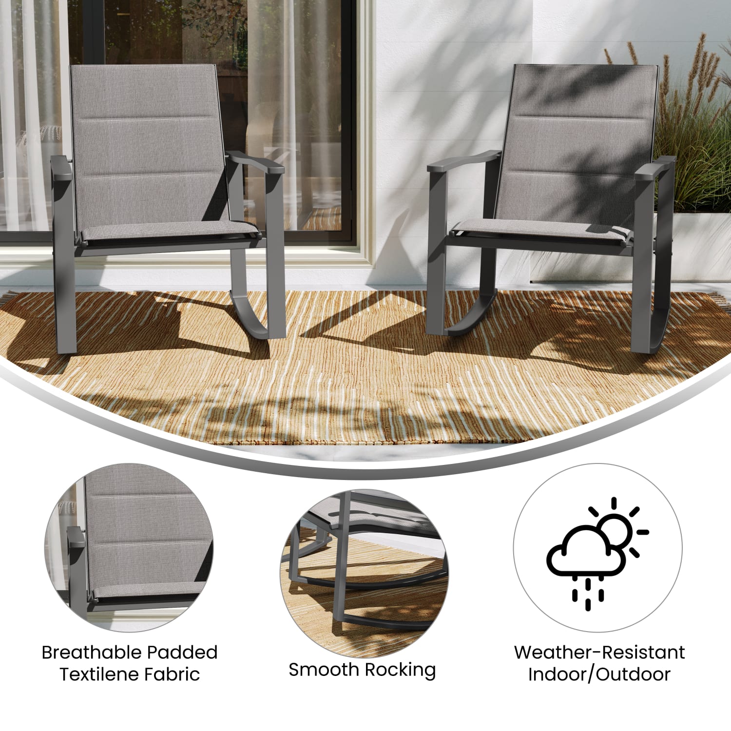 Flash Furniture Brazos Flex Comfort and Metal Outdoor Rocking Chairs, Gray, Set Of 2 Chairs - Image 6