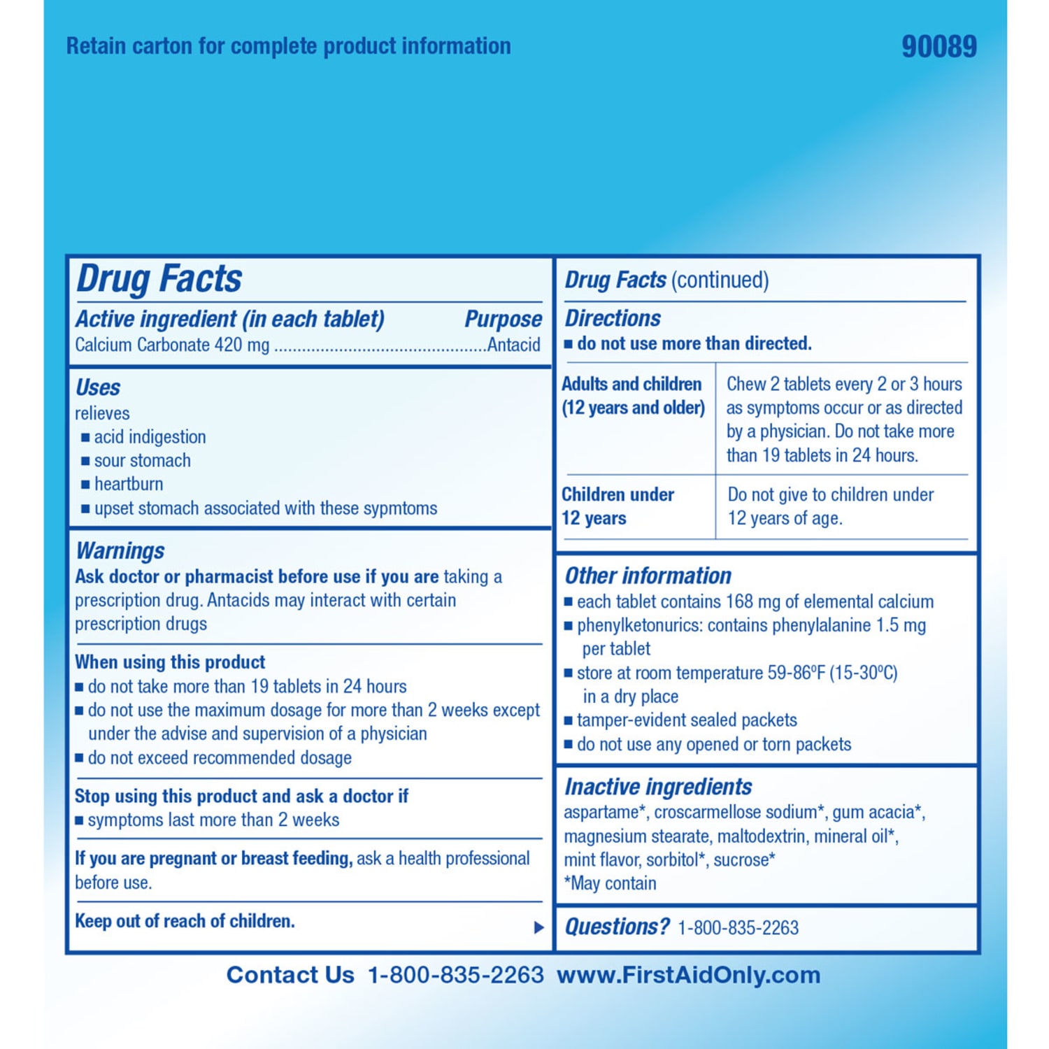PhysiciansCare Antacid Heartburn Medication, 2 Tablets Per Packet, Box Of 50 Packets - Image 6