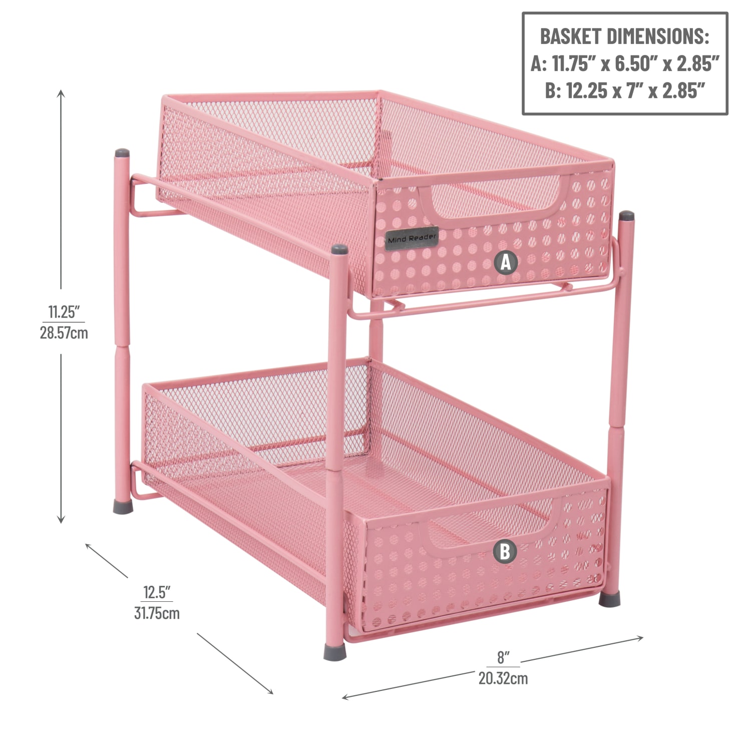 Mind Reader 2-Tier Mesh Cabinet Basket, 11-1/4in H x 12-1/2in W x 8in D, Pink - Image 4