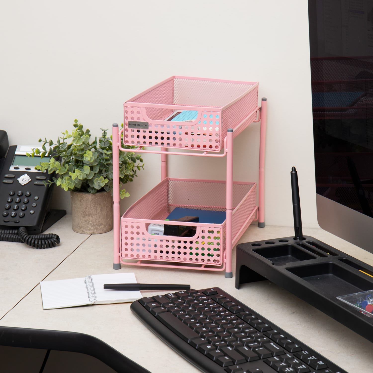 Mind Reader 2-Tier Mesh Cabinet Basket, 11-1/4in H x 12-1/2in W x 8in D, Pink - Image 5