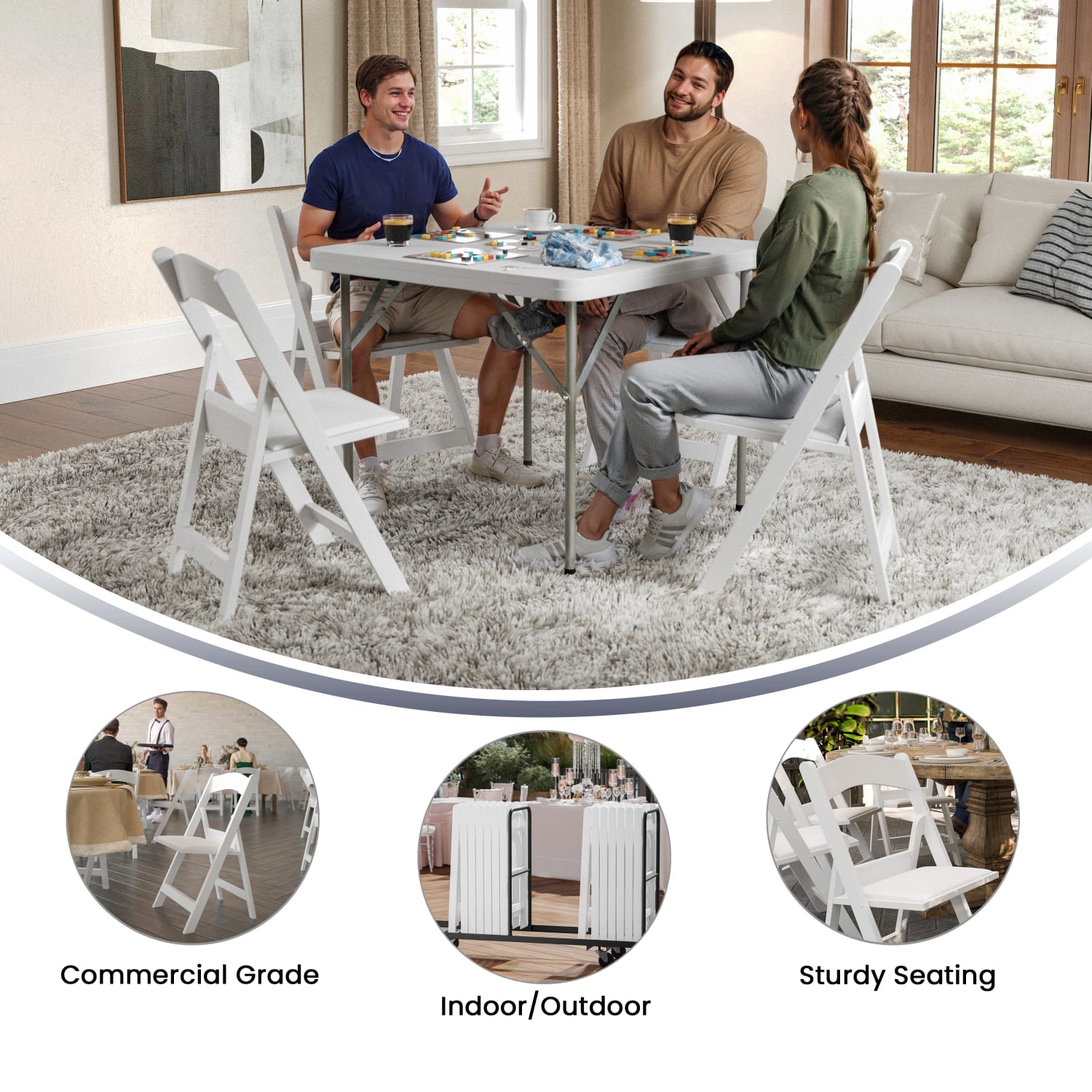 Flash Furniture Hercules 1000 lb Weight Capacity Folding Event Chairs White Set Of 2 Chairs PopularChairscom
